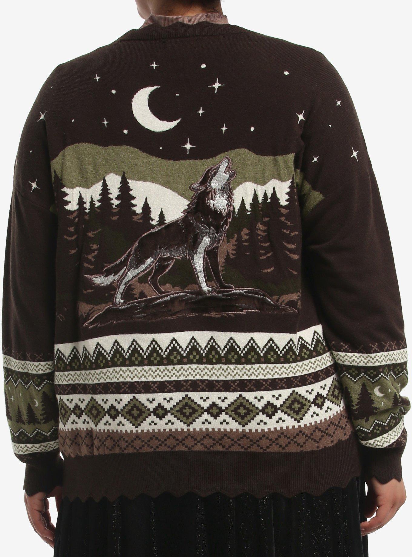Thorn & Fable Wolf Fair Isle Girls Cardigan Plus Size, MULTI, alternate - view 2