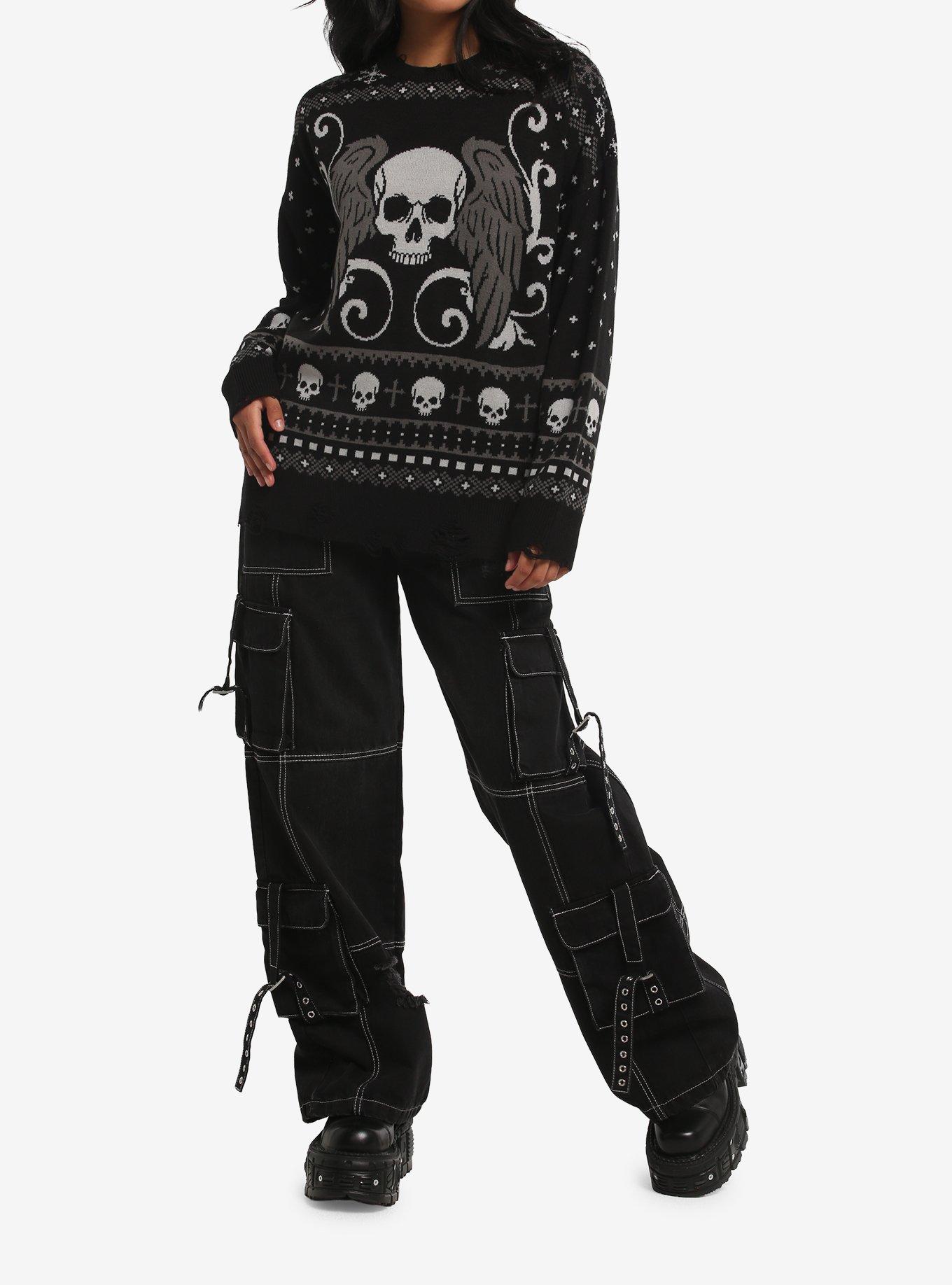 Social Collision Winged Skull Fair Isle Girls Sweater, MULTI, alternate - view 2