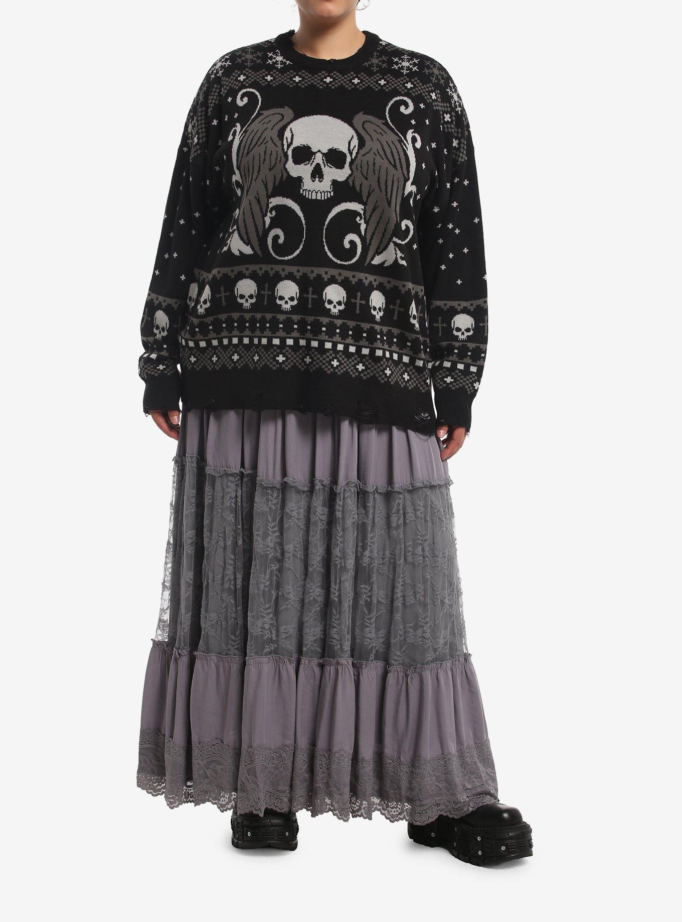 Social Collision Winged Skull Fair Isle Girls Sweater Plus Size, MULTI, alternate - view 2
