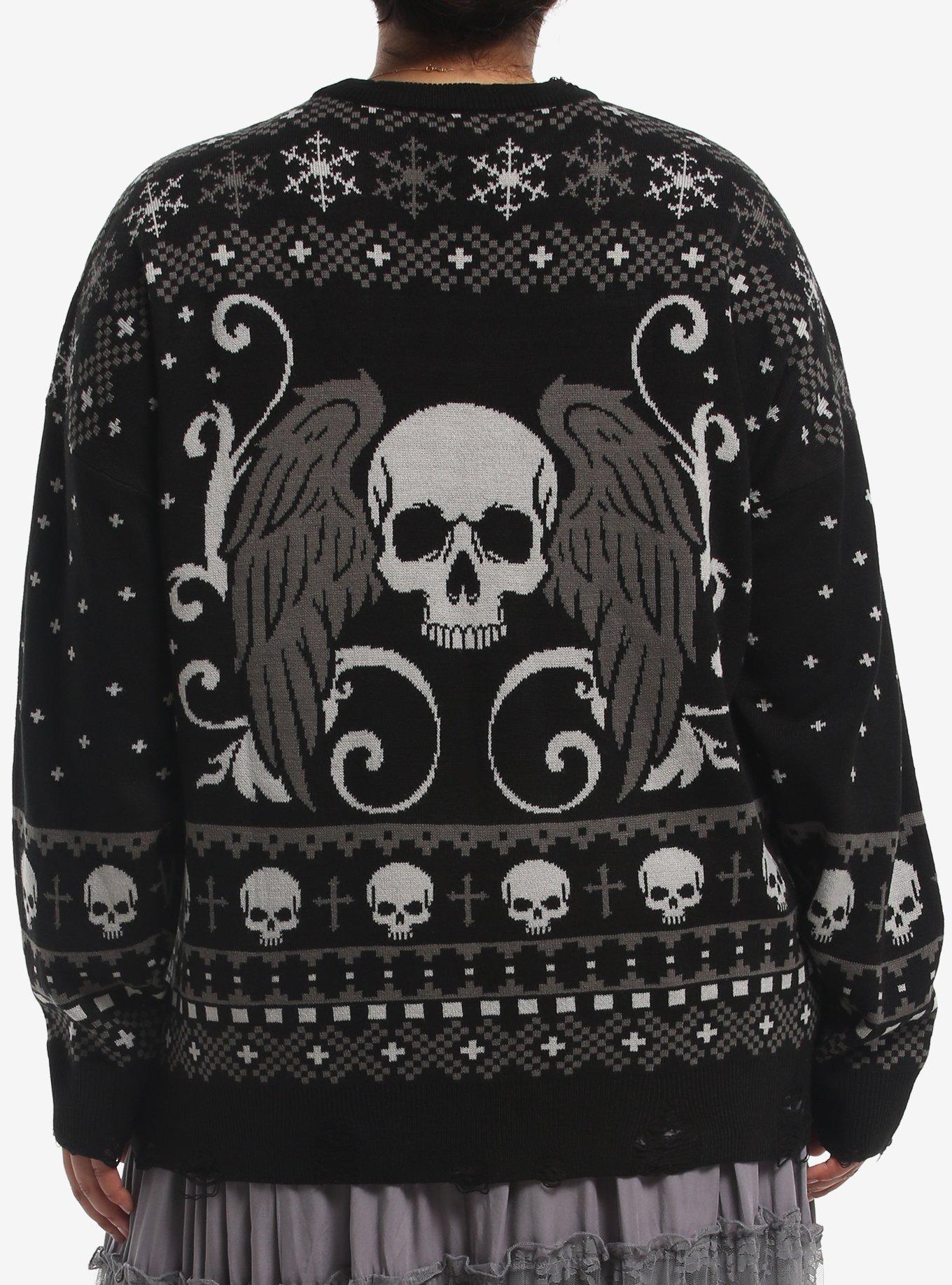 Social Collision Winged Skull Fair Isle Girls Sweater Plus Size, MULTI, alternate - view 3