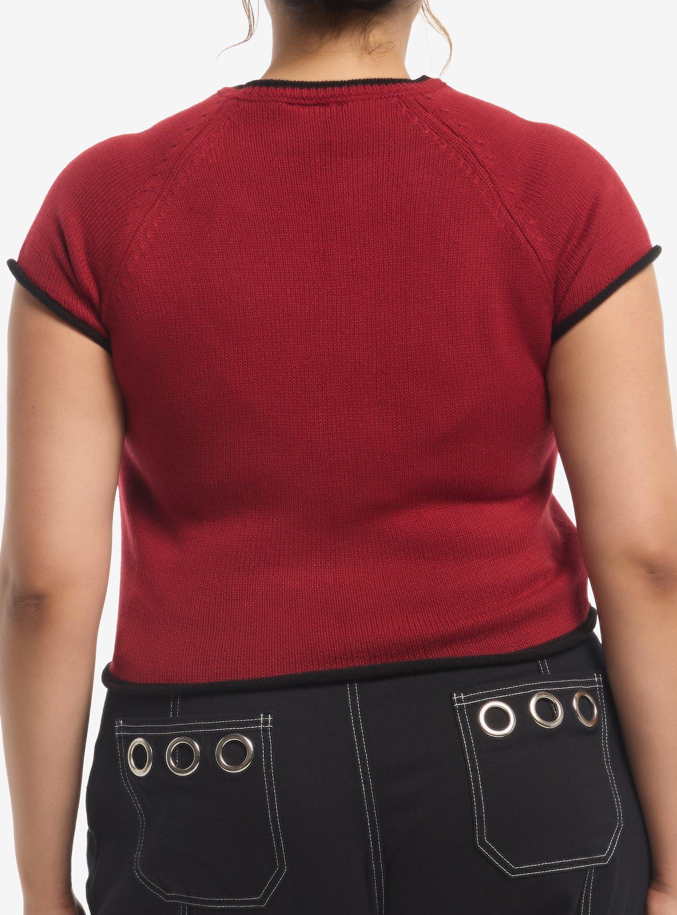 Social Collision Burgundy Cyber Skull Girls Crop Sweater Plus Size, MULTI, alternate - view 3