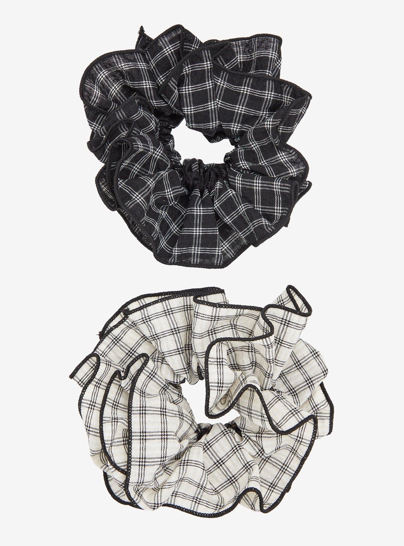 Thorn & Fable Black & White Plaid Scrunchie Set, , hi-res