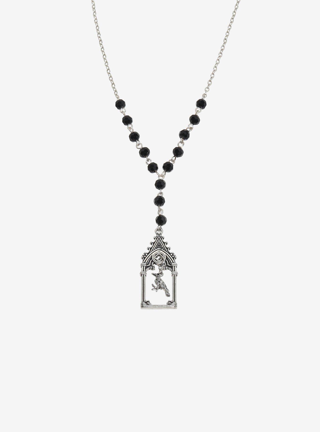 Cosmic Aura Gothic Raven Rosary Necklace, , alternate - view 3