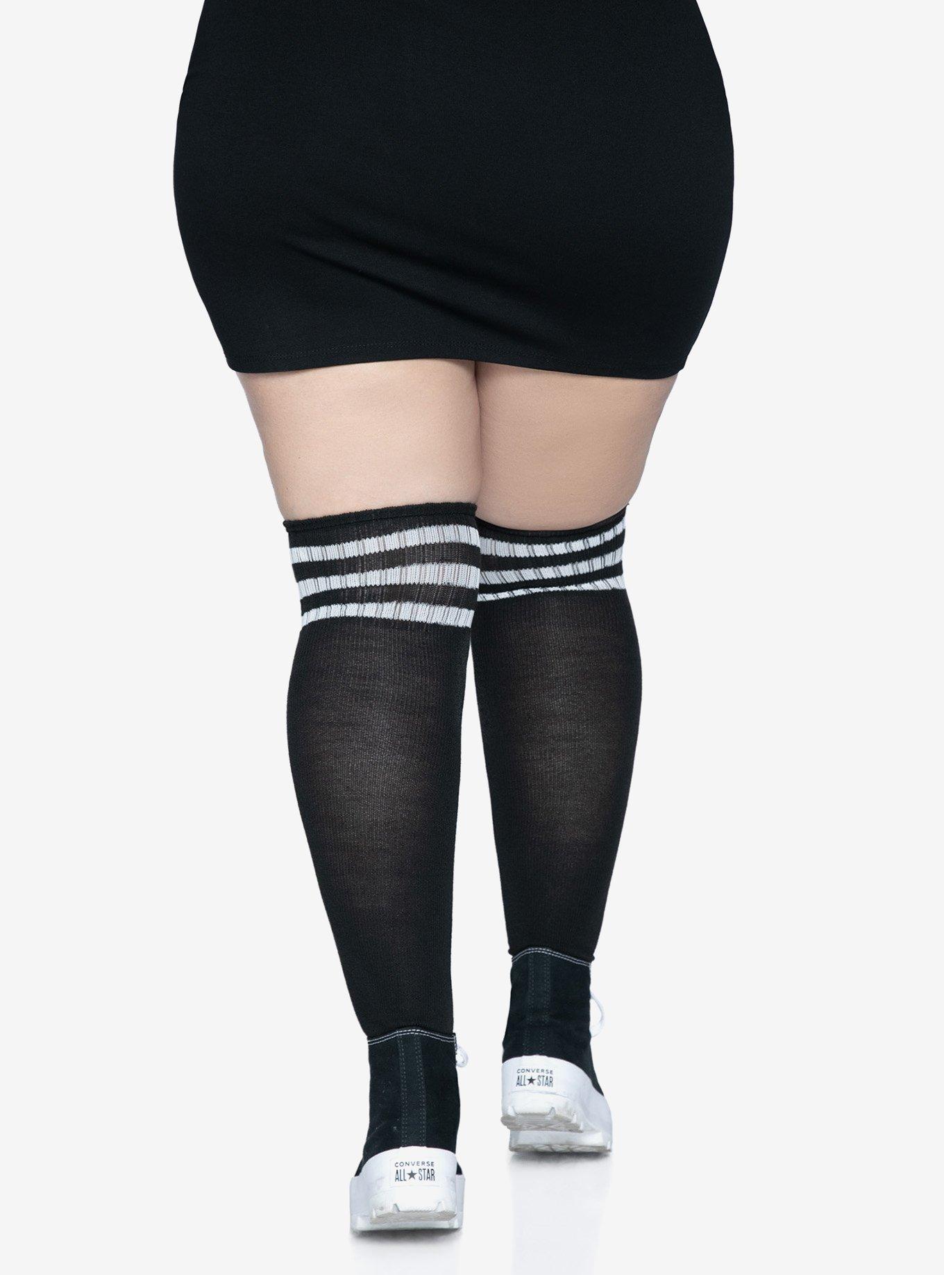 Over The Knee Athletic Socks Black Plus Size, , hi-res