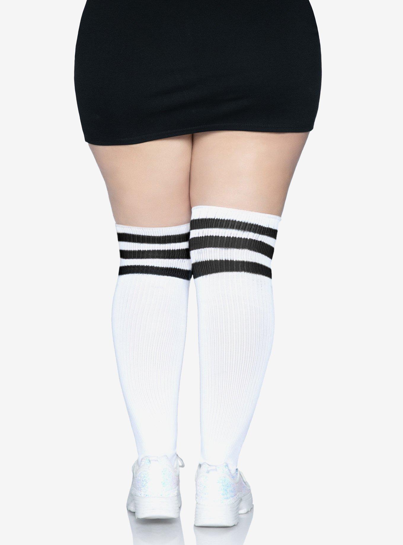 Over The Knee Athletic Socks White Plus Size, , hi-res
