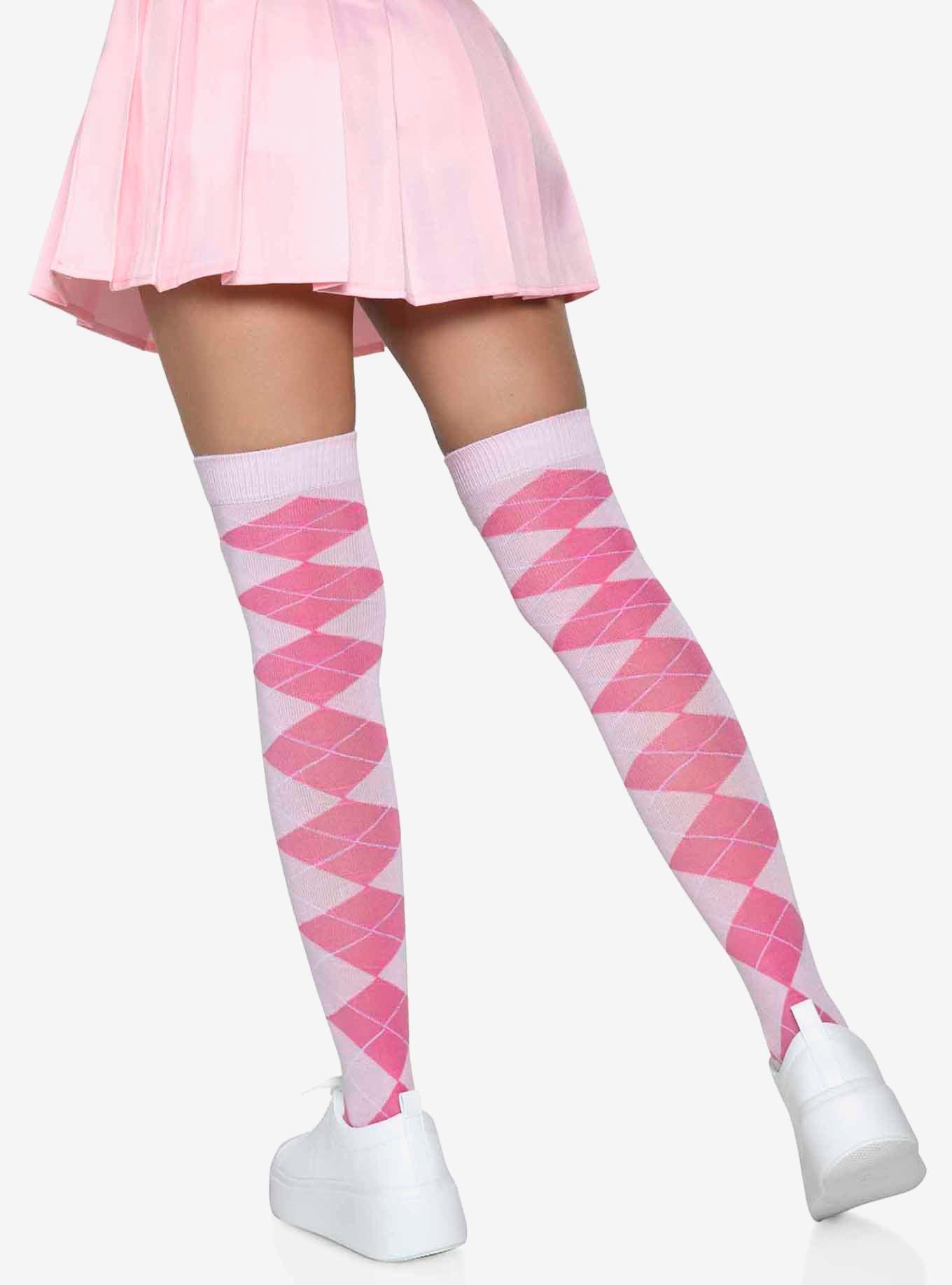 Argyle Knit Over The Knee Socks Pink, , hi-res
