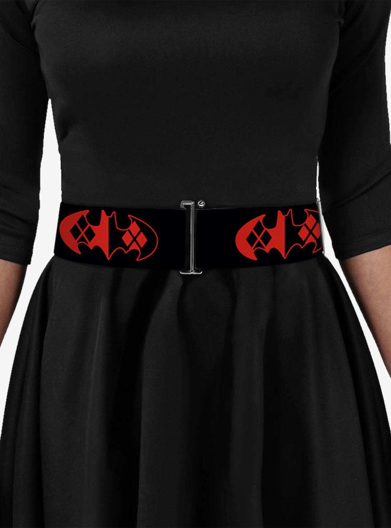 DC Comics Bat Logo Harley Quinn Diamonds Cinch Belt, RED, alternate