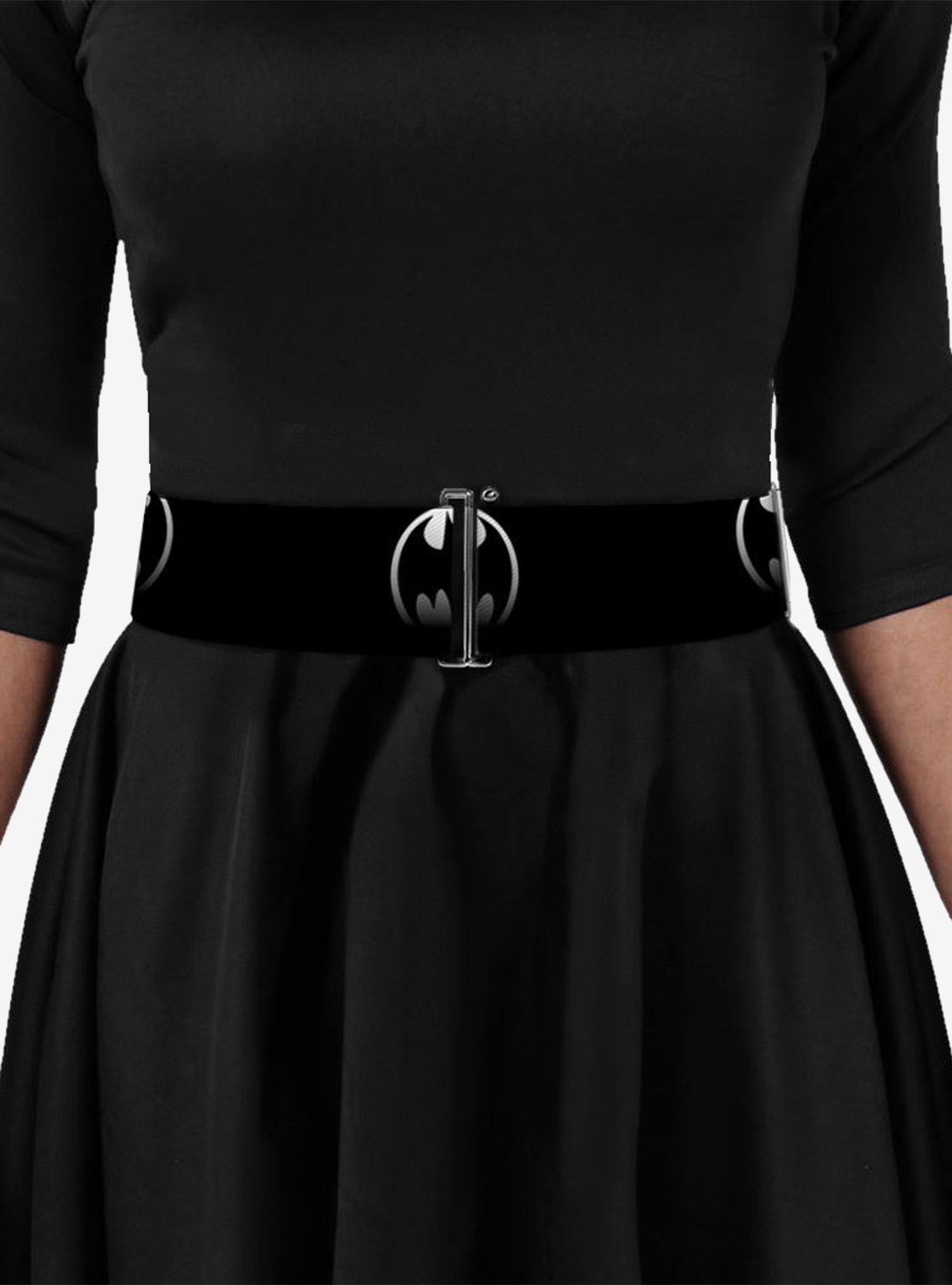 DC Comics Bat Signal Black Silver Cinch Belt, BRIGHT WHITE, alternate