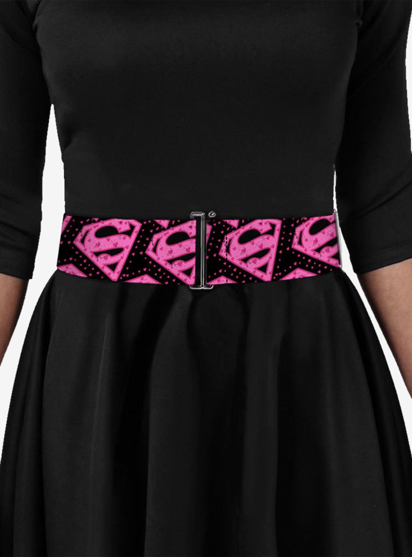 DC Comics Superman Diagonal Logo Hearts Cinch Belt, PINK, alternate