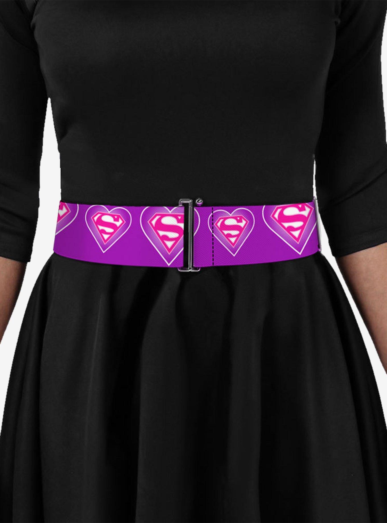 DC Comics Superman Logo In Heart Cinch Belt, PURPLE, alternate