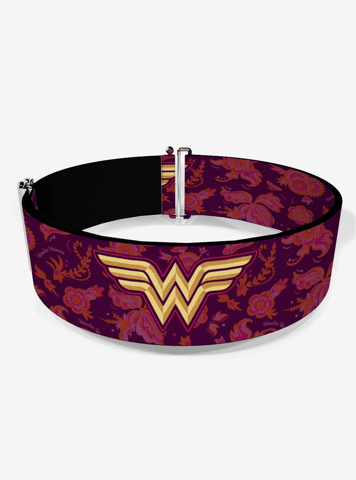 DC Comics Wonder Woman Logo Floral Collage Cinch Belt, , hi-res