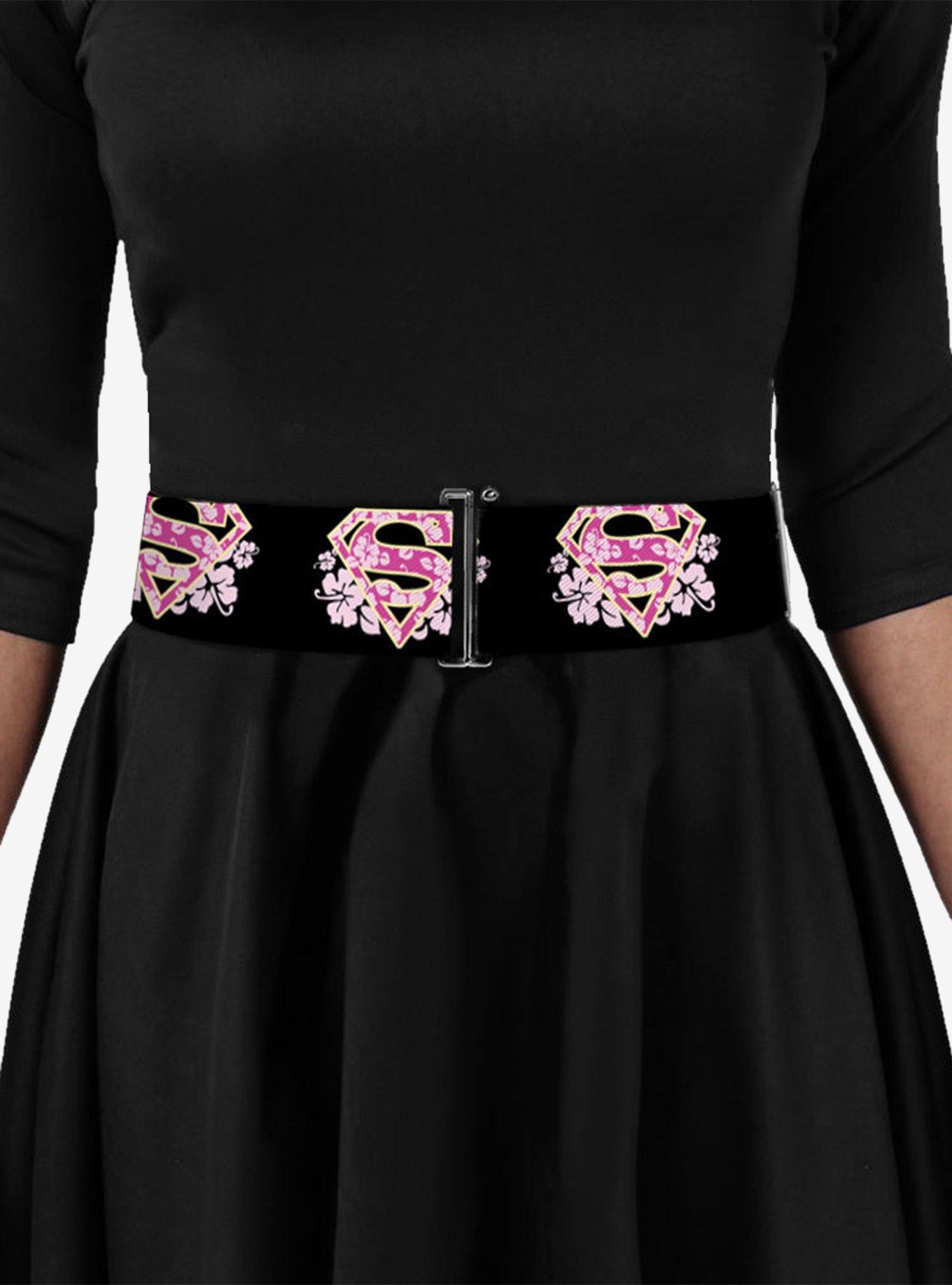 DC Comics Super Shield Hibiscus Design Cinch Belt, PINK, alternate