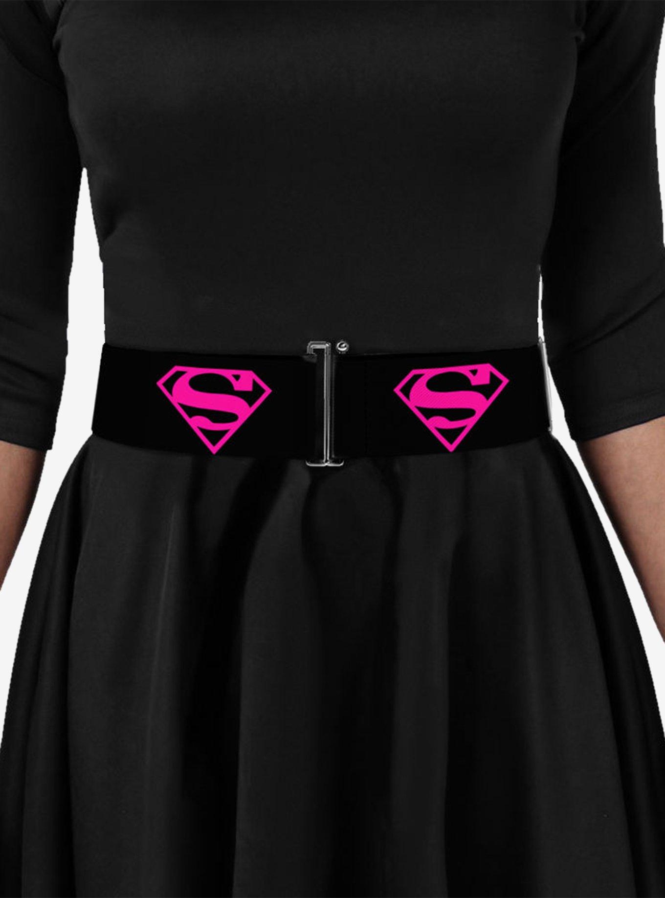 DC Comics Superman Shield Black Hot Pink Cinch Belt, PINK, alternate
