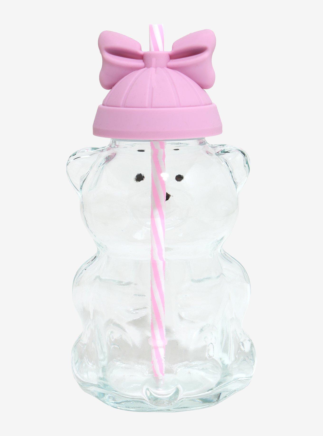 Pink Bow Beanie Bear Cup With Straw, , hi-res