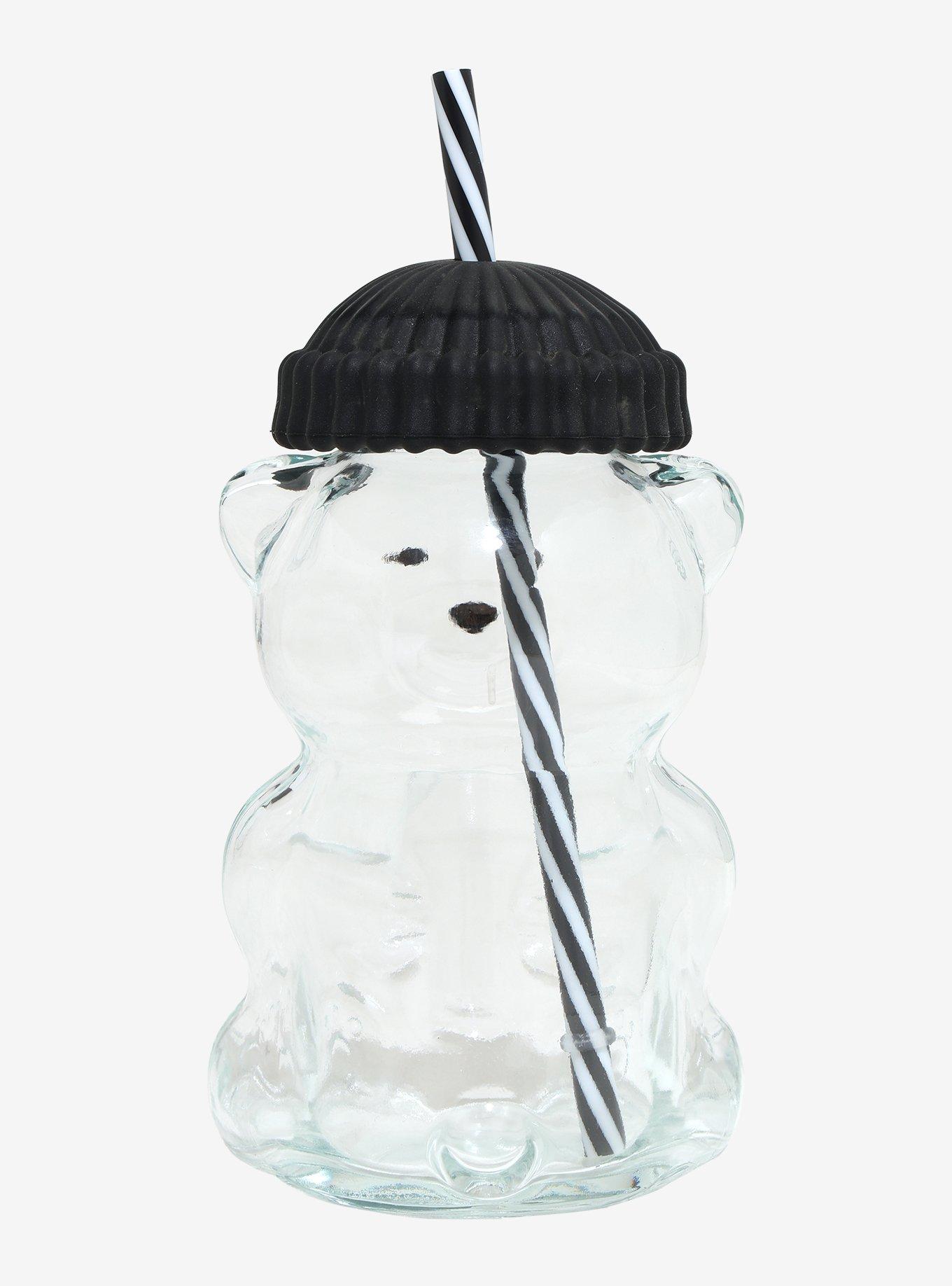 Black Beanie Bear Cup With Straw, , hi-res