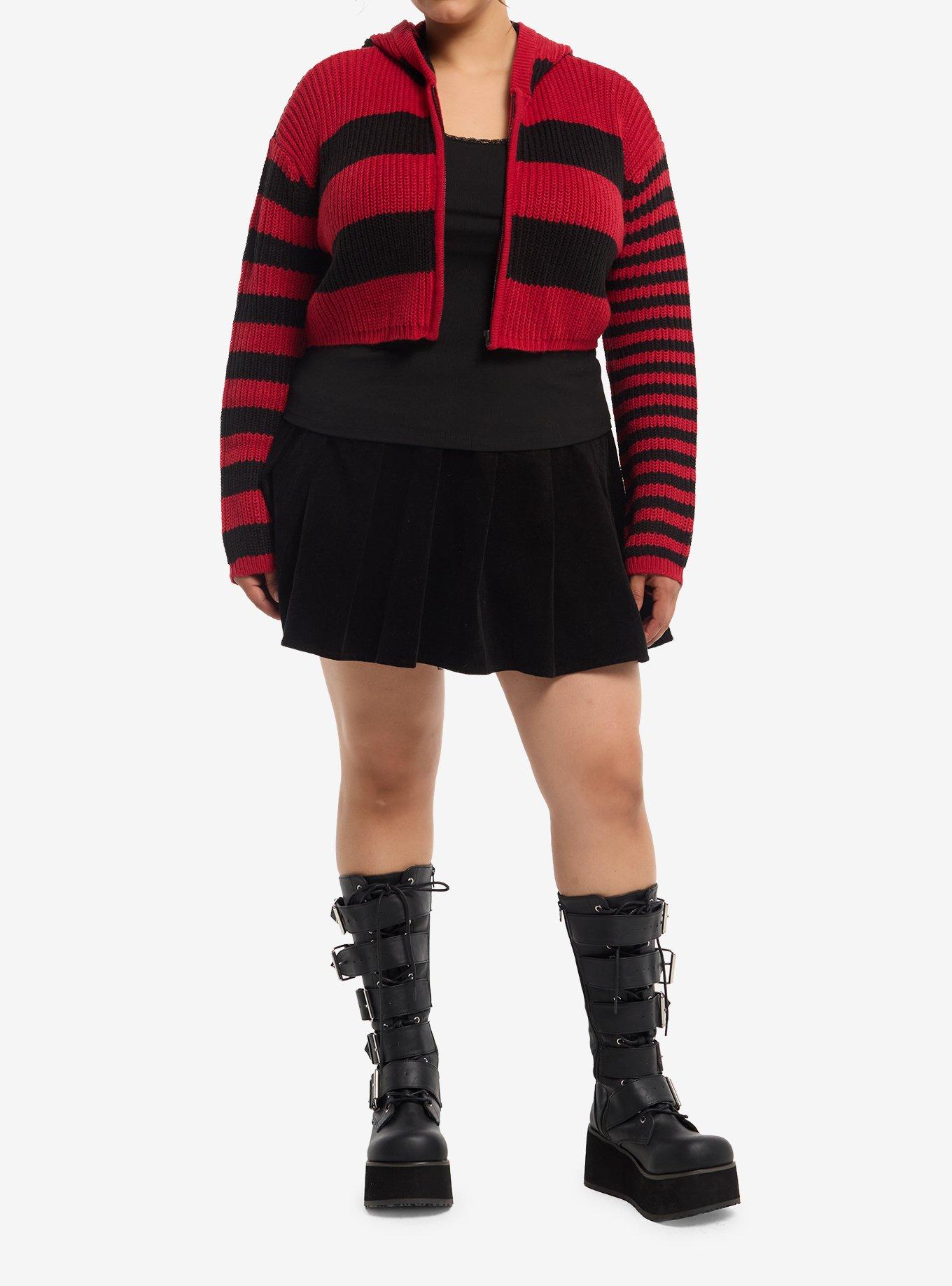 Social Collision Black & Red Stripe Girls Crop Hoodie Plus Size, MULTI, alternate - view 3
