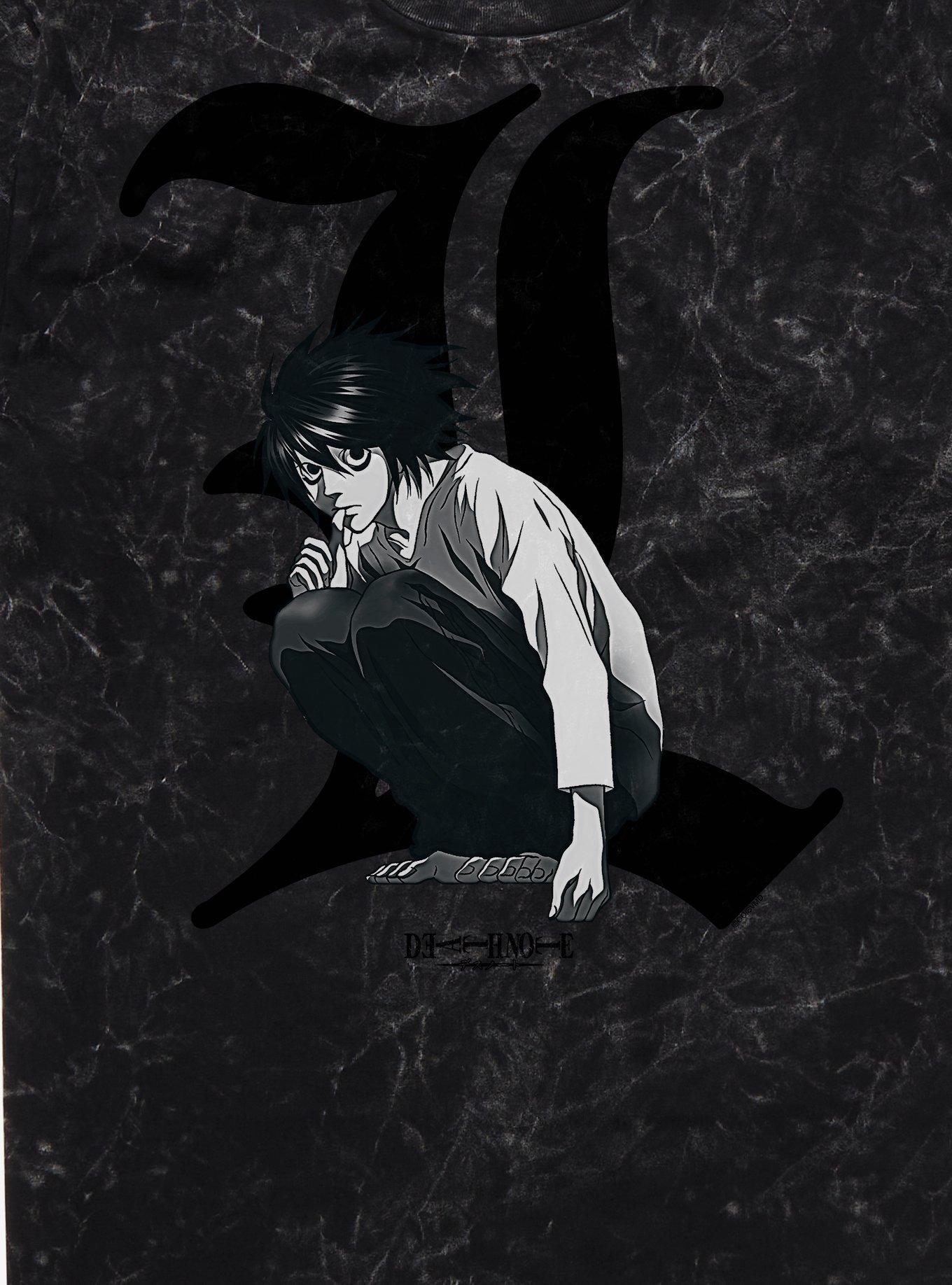Death Note L Portrait Mineral Wash T-Shirt Hot Topic Exclusive, , hi-res