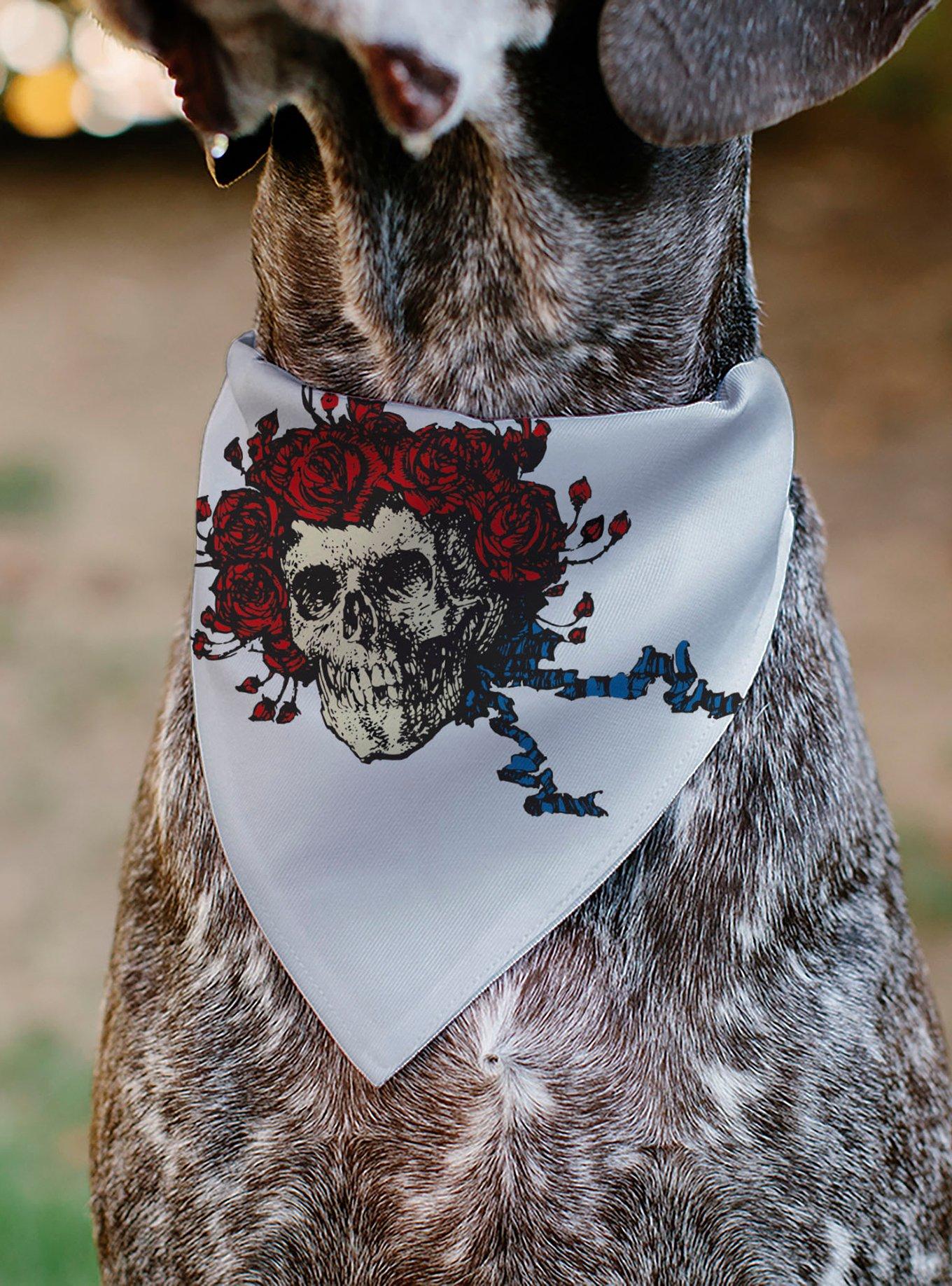 Grateful Dead Skull and Rose Face Slip On Collar Pet Bandana - Bandana Only
