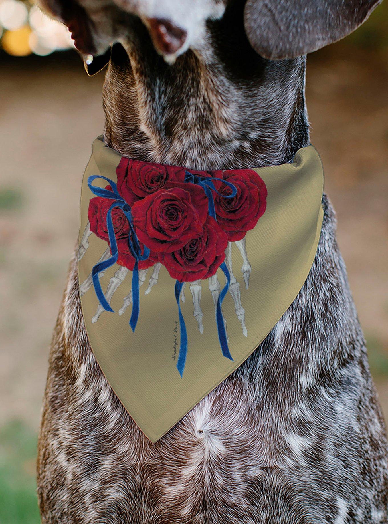 Grateful Dead The Other One Roses and Text Tan Slip On Collar Pet Bandana - Bandana Only, , alternate