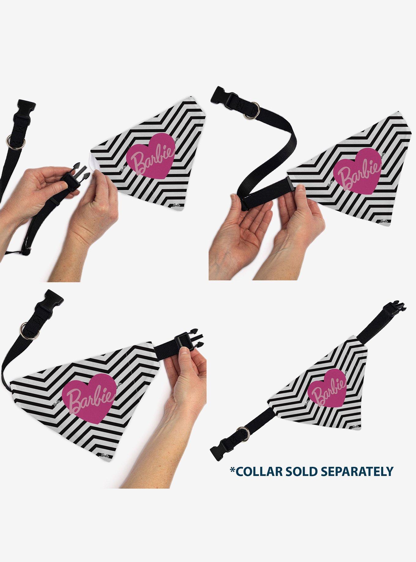 Barbie Script Heart Chevron Black Slip On Collar Pet Bandana - Bandana Only, , alternate