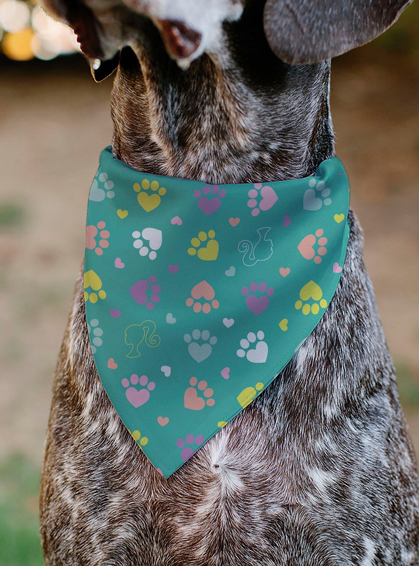 Barbie Paw Print Icons and Script Multi Pastel Slip On Collar Pet Bandana - Bandana Only, , alternate - view 4