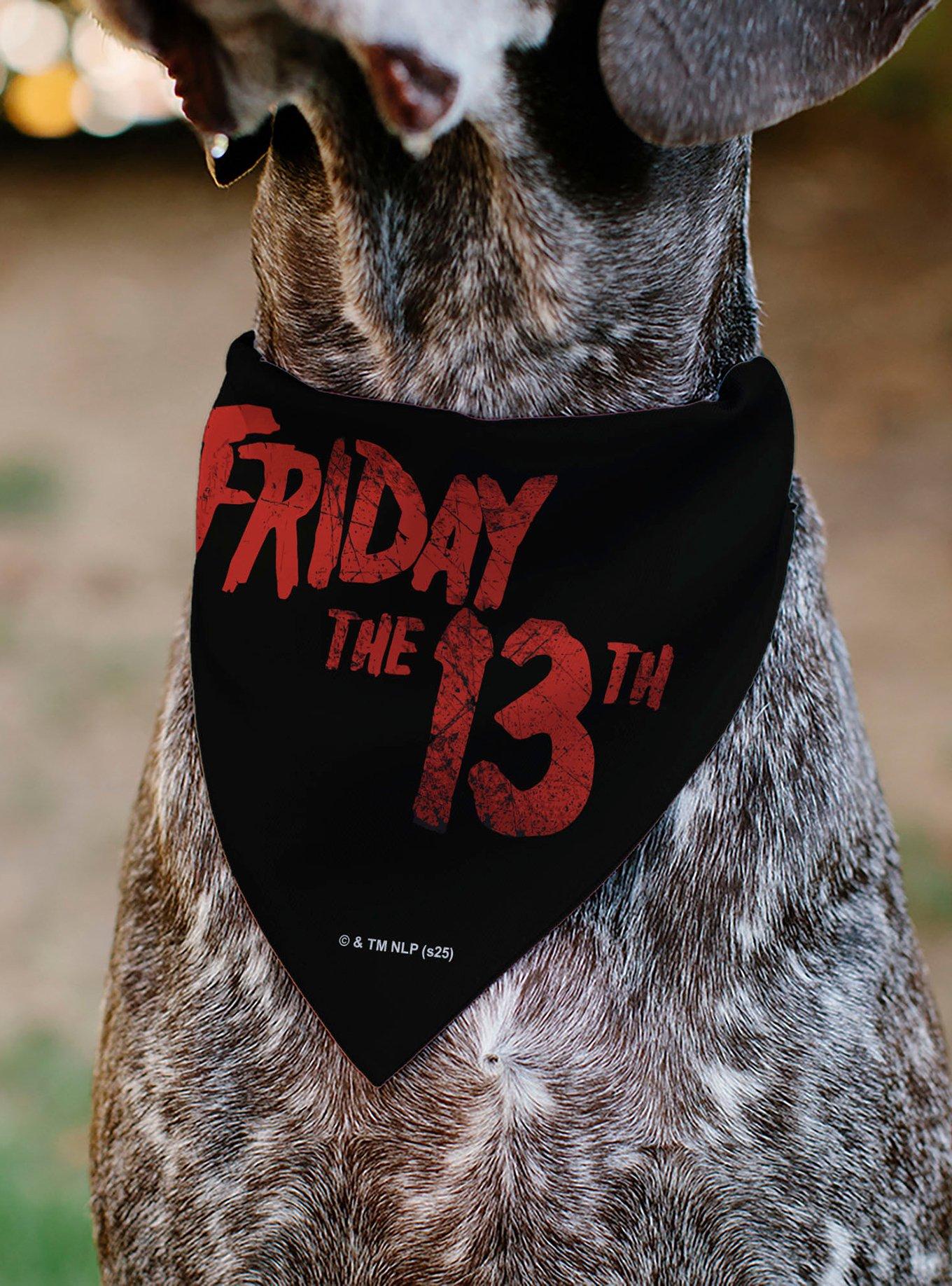 Friday The 13th Jason Pose and Title Black Slip On Collar Pet Bandana - Bandana Only, , alternate
