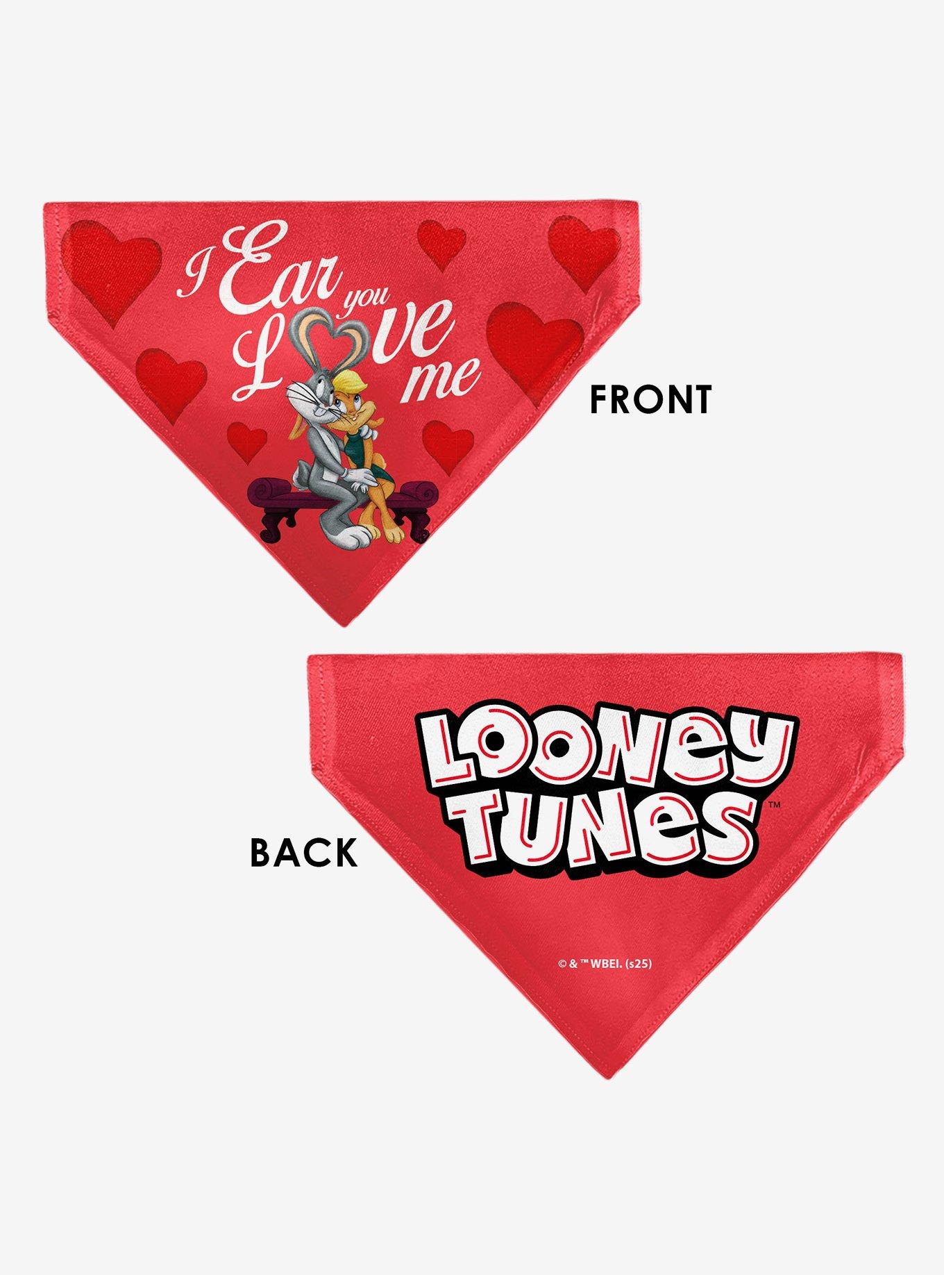 Looney Tunes Bugs & Lola I Ear You Love Me Hearts Slip On Collar Pet Bandana - Bandana Only, , alternate