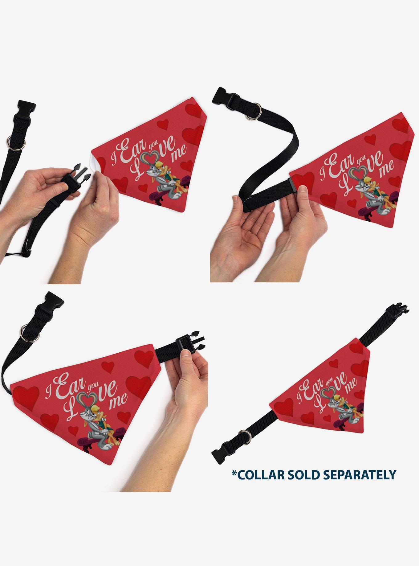 Looney Tunes Bugs & Lola I Ear You Love Me Hearts Slip On Collar Pet Bandana - Bandana Only, , alternate