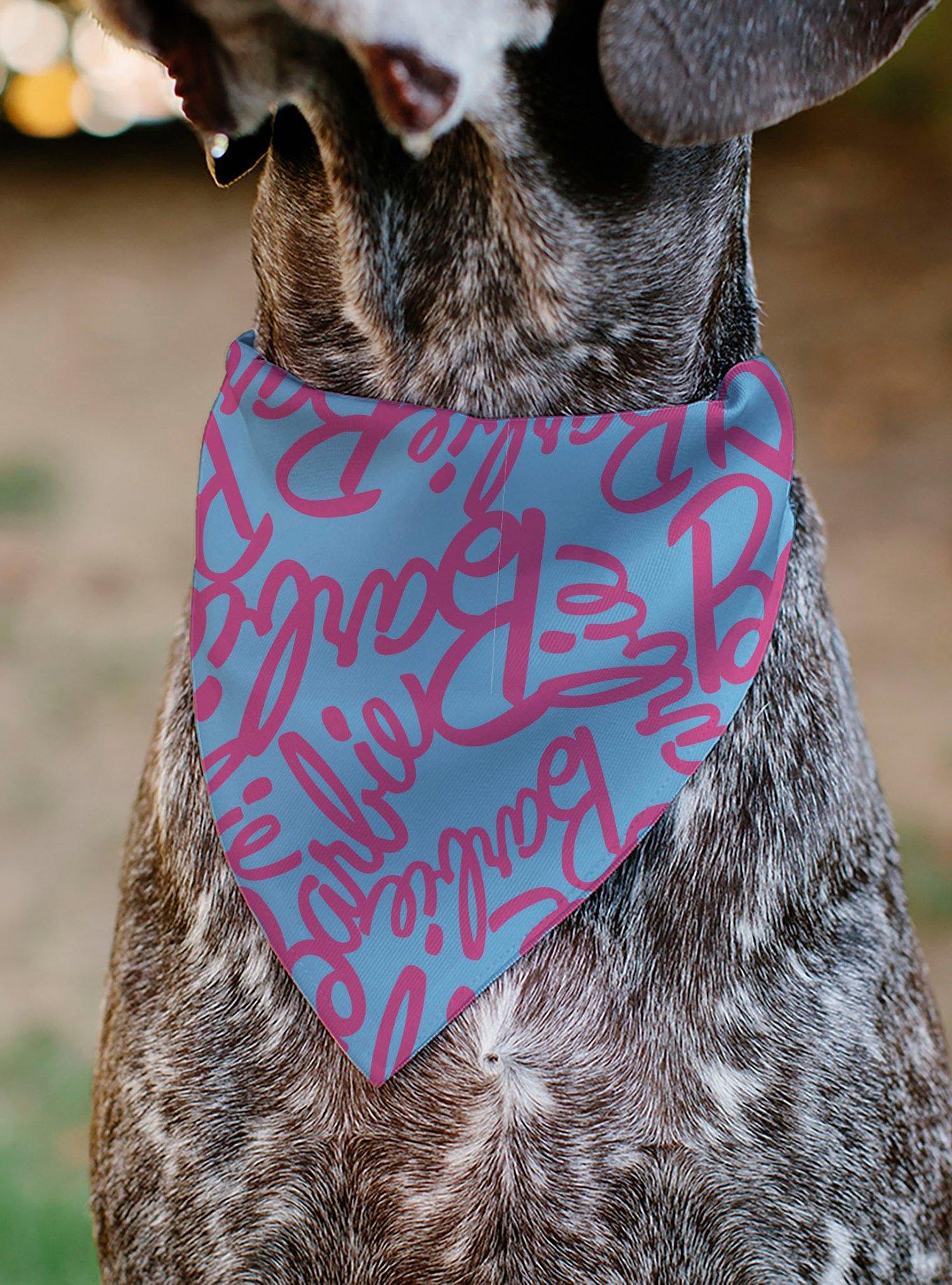 Barbie Autograph Script Scattered Slip On Collar Pet Bandana - Bandana Only, , alternate