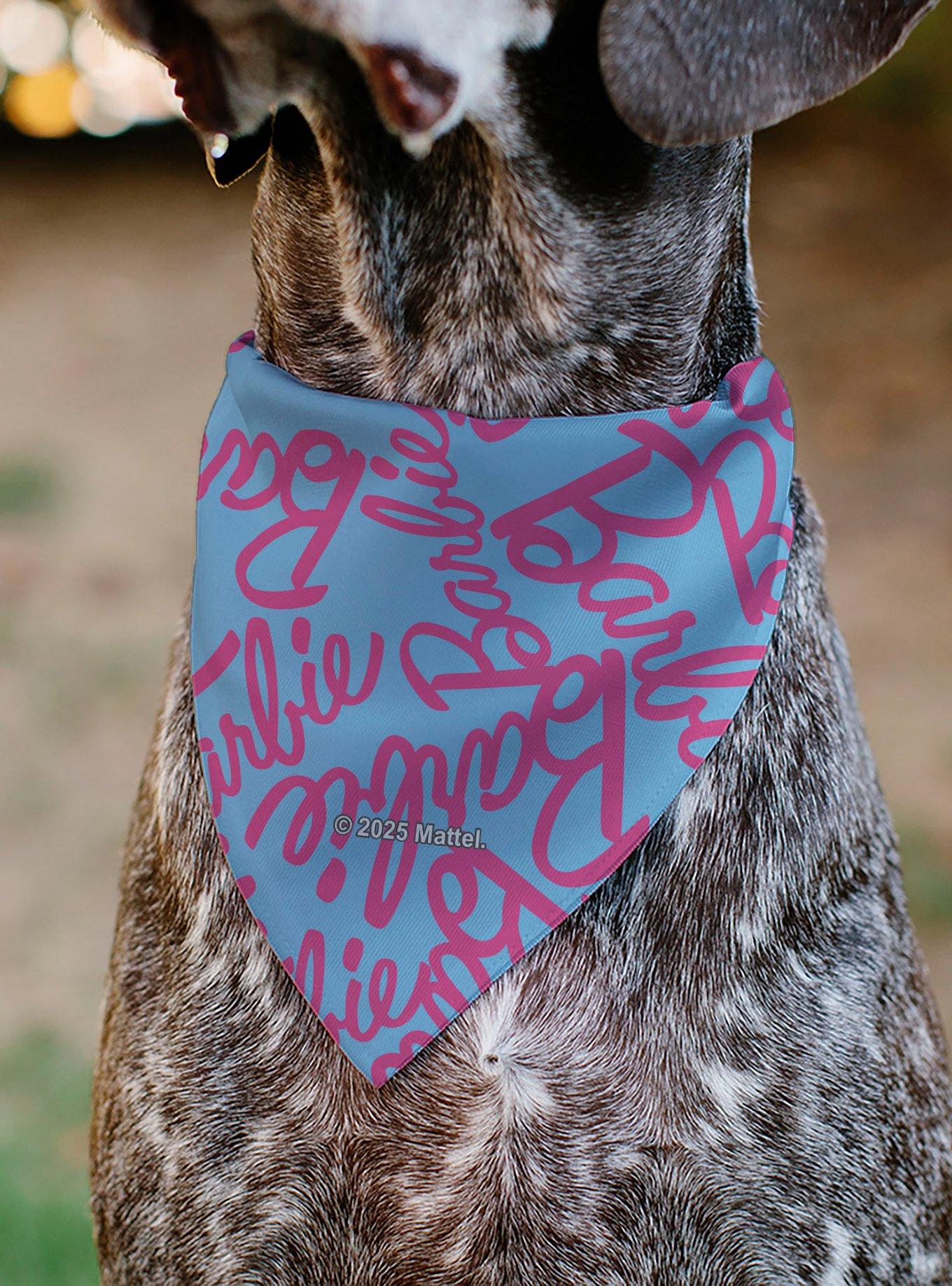 Barbie Autograph Script Scattered Slip On Collar Pet Bandana - Bandana Only, , alternate