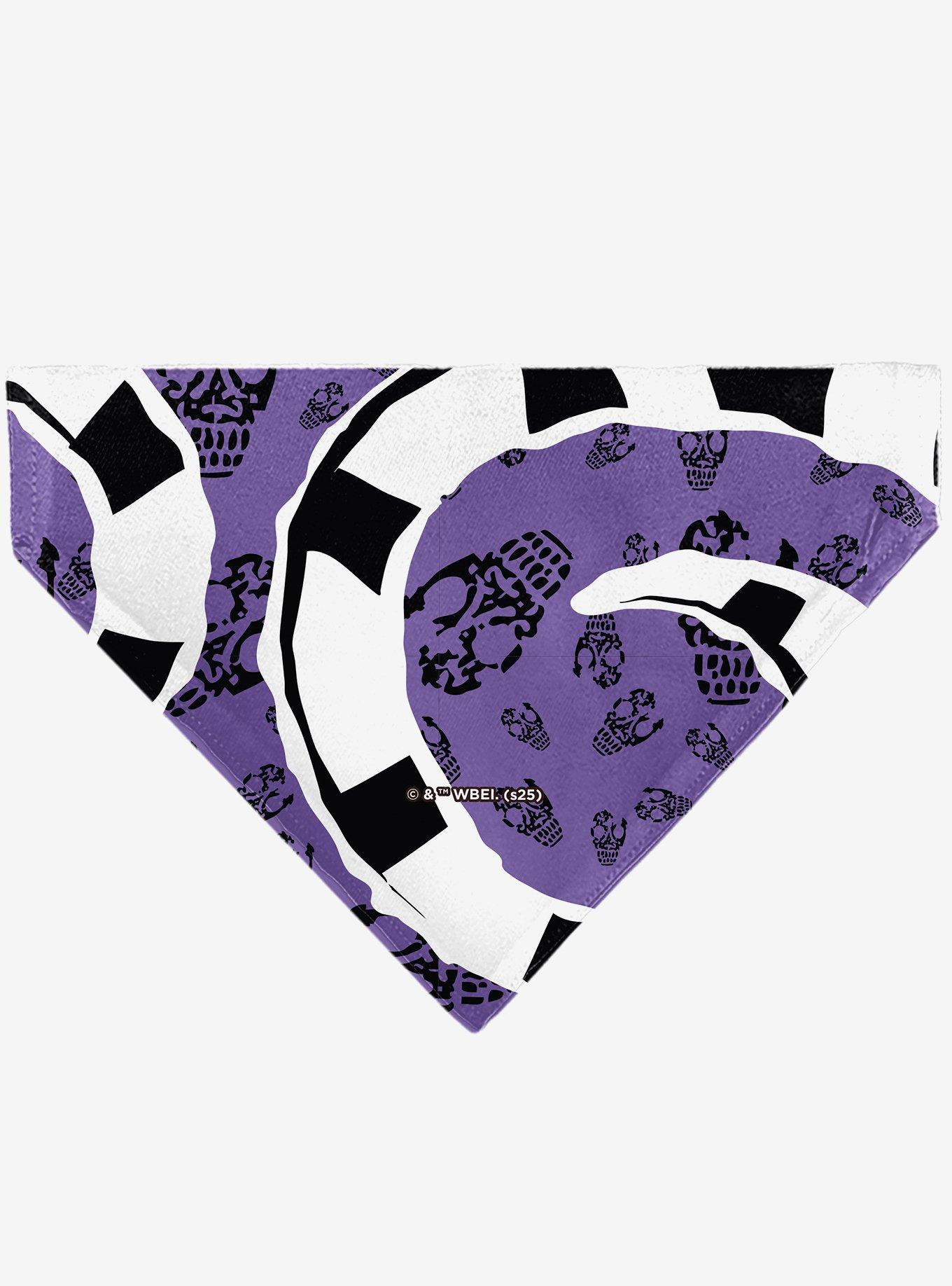 Beetlejuice Sandworm Pose and Skulls Icon Purple Black Slip On Collar Pet Bandana - Bandana Only, , hi-res