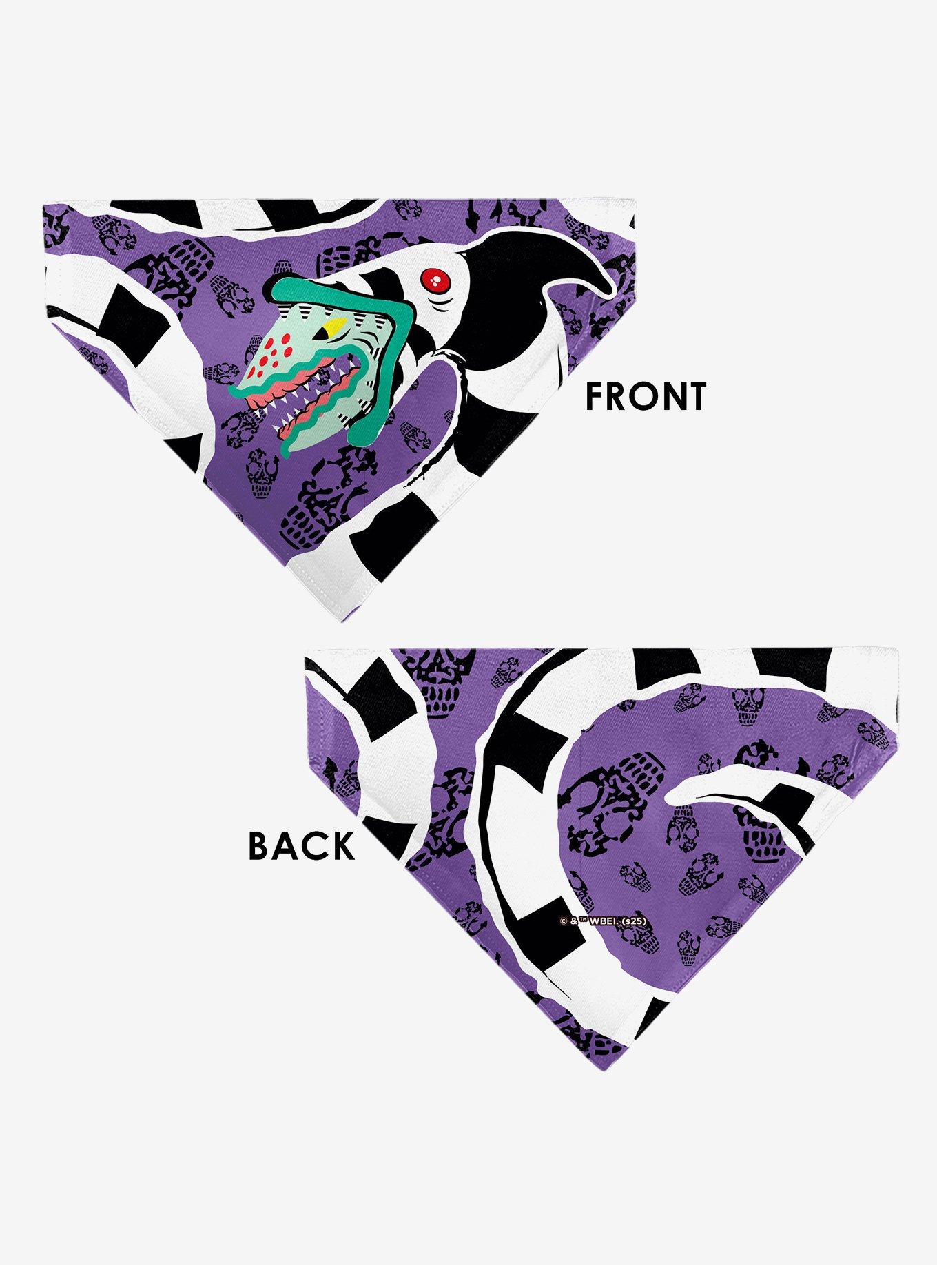 Beetlejuice Sandworm Pose and Skulls Icon Purple Black Slip On Collar Pet Bandana - Bandana Only, , alternate