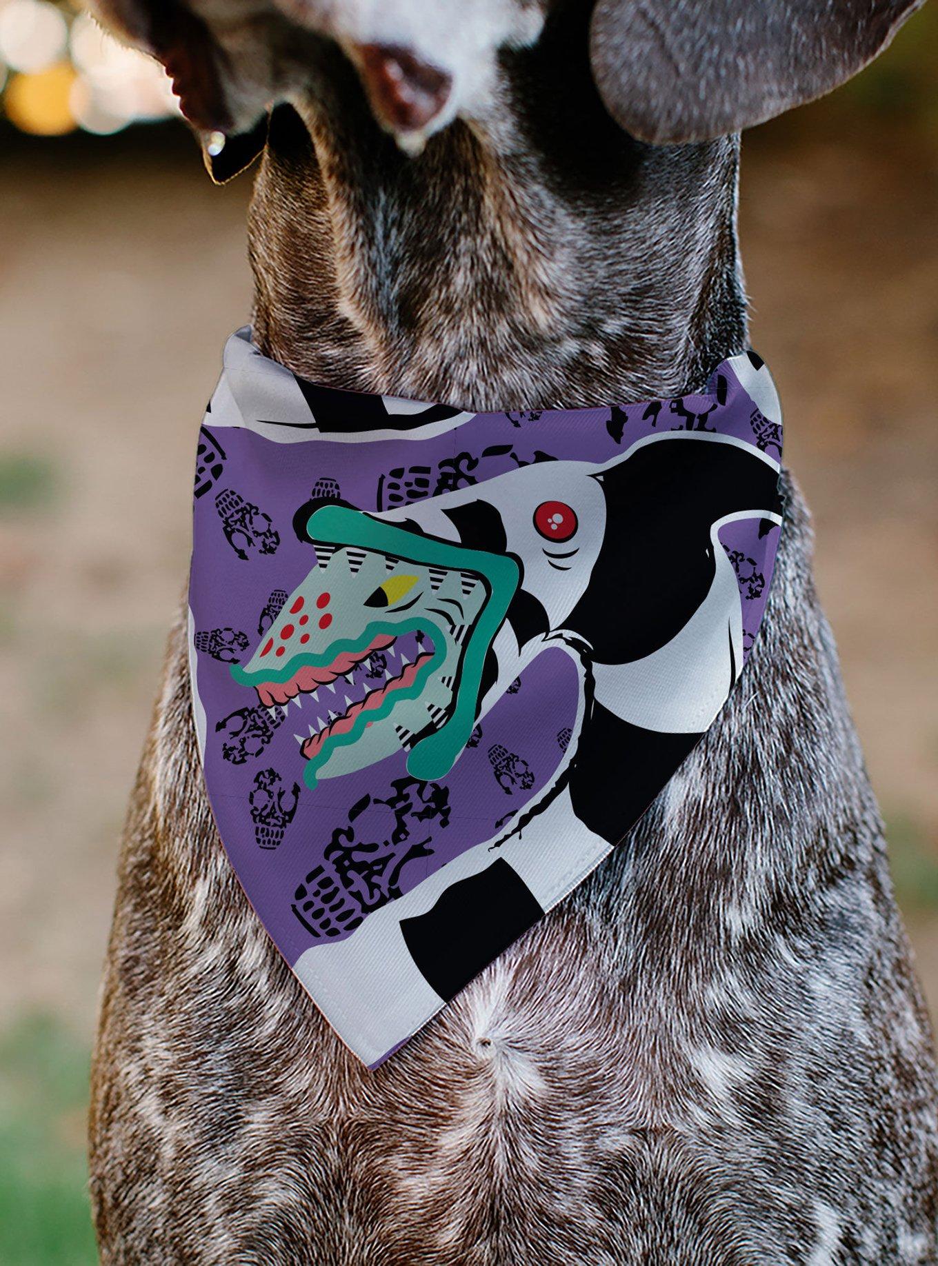 Beetlejuice Sandworm Pose and Skulls Icon Purple Black Slip On Collar Pet Bandana - Bandana Only