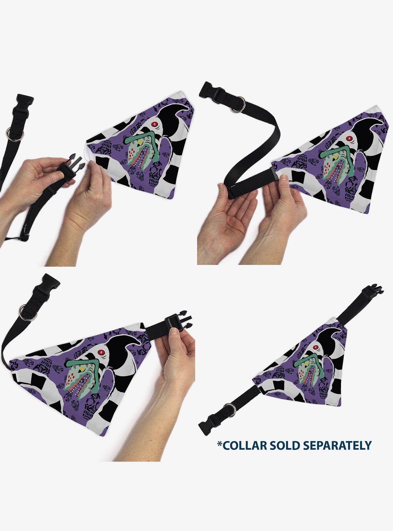 Beetlejuice Sandworm Pose and Skulls Icon Purple Black Slip On Collar Pet Bandana - Bandana Only, , alternate