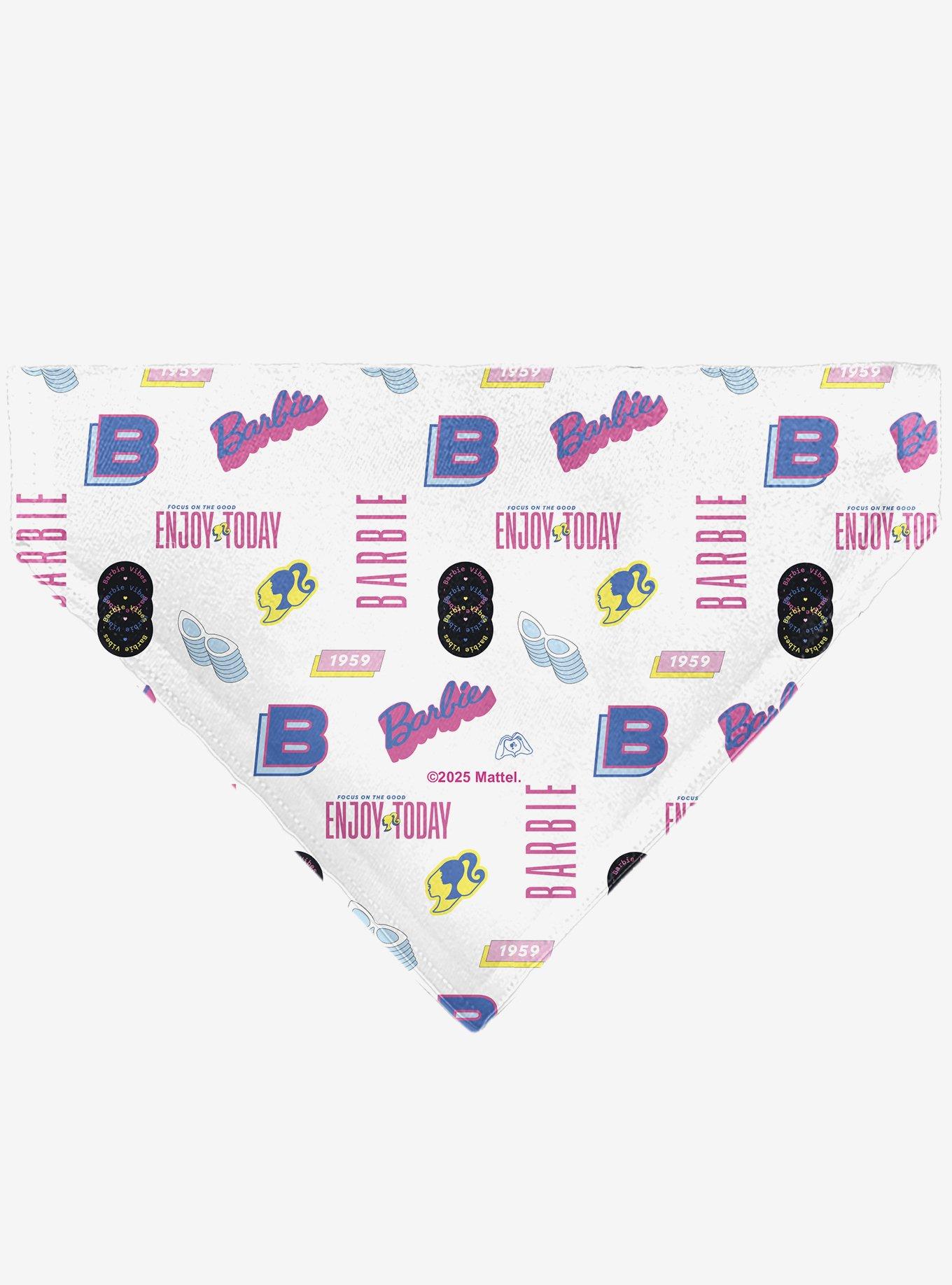 Barbie Enjoy Today Text and Icons Collage Slip On Collar Pet Bandana - Bandana Only, , hi-res