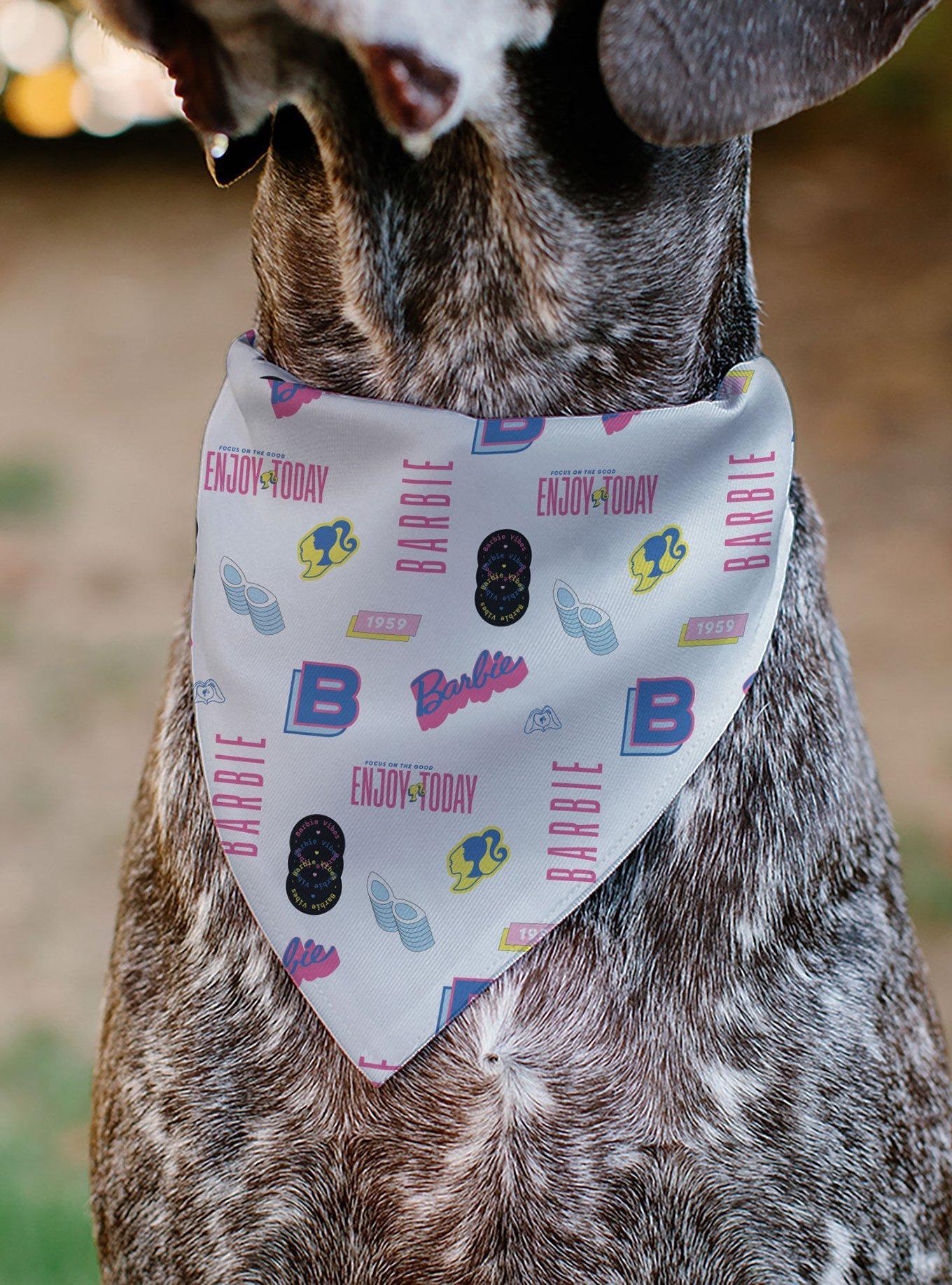 Barbie Enjoy Today Text and Icons Collage Slip On Collar Pet Bandana - Bandana Only, , alternate