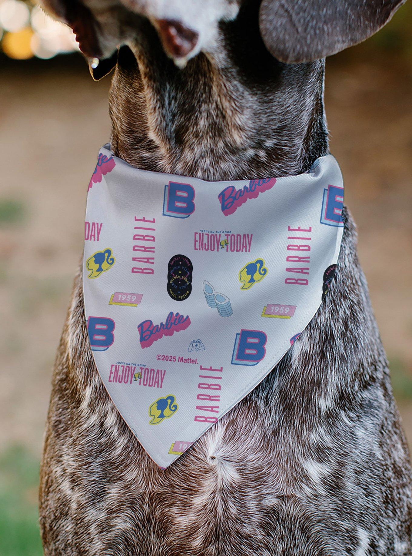 Barbie Enjoy Today Text and Icons Collage Slip On Collar Pet Bandana - Bandana Only, , alternate