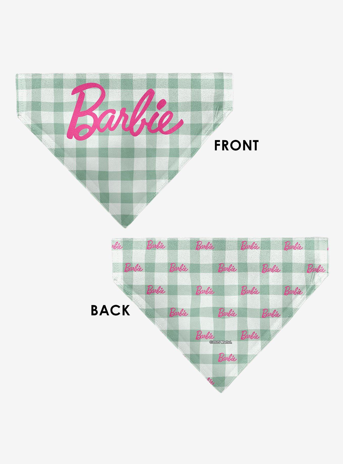 Barbie Script Plaid Beige Slip On Collar Pet Bandana - Bandana Only, , alternate