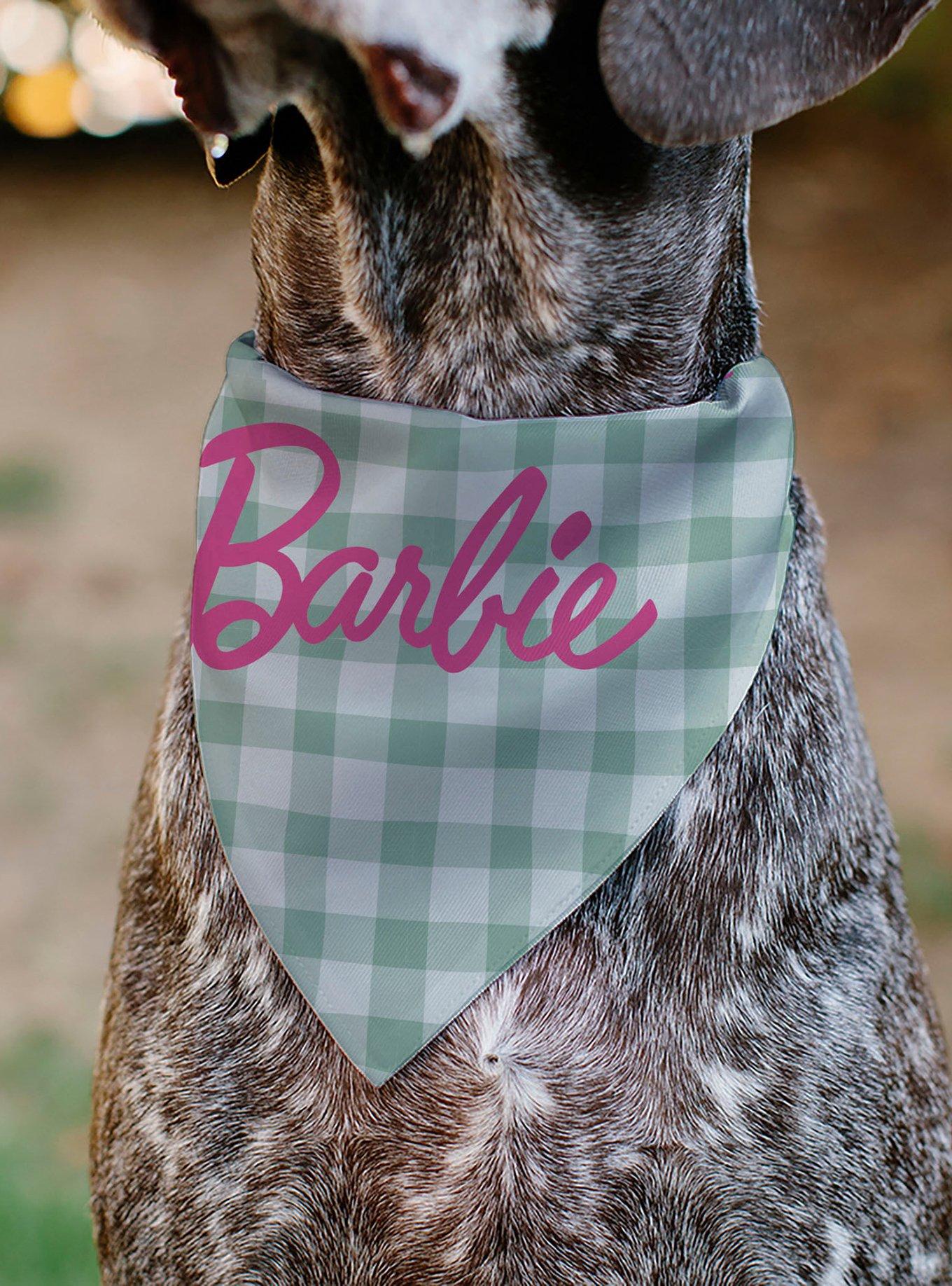 Barbie Script Plaid Beige Slip On Collar Pet Bandana - Bandana Only, , alternate