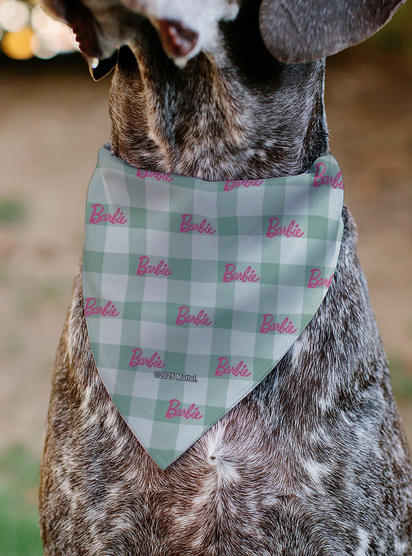 Barbie Script Plaid Beige Slip On Collar Pet Bandana - Bandana Only, , alternate