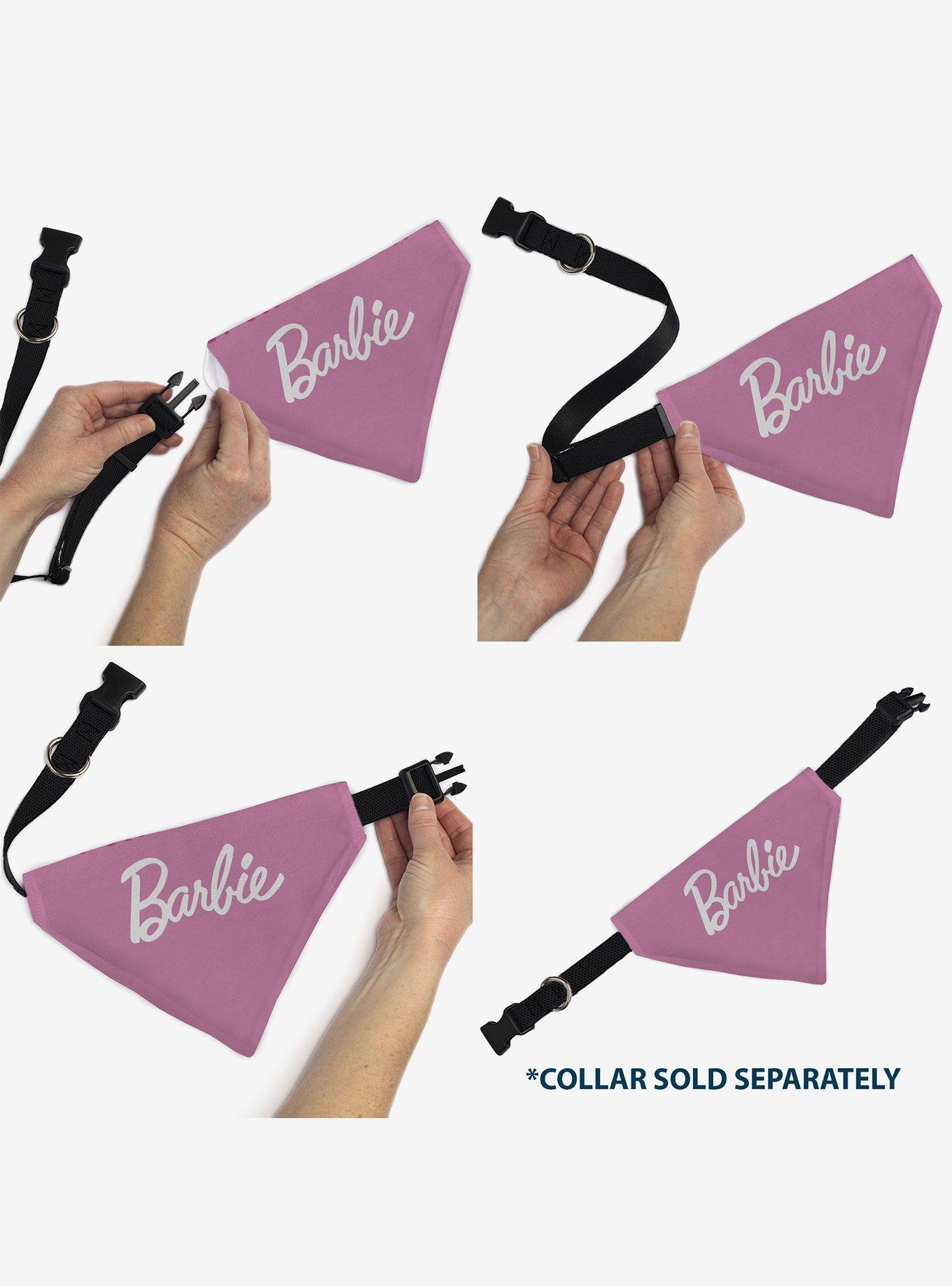 Barbie Script and B Icon Collage Slip On Collar Pet Bandana - Bandana Only, , alternate
