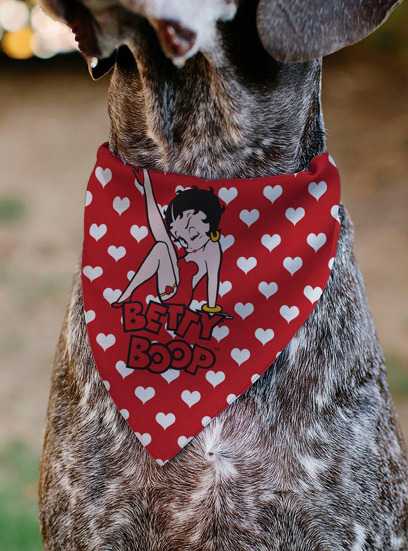 Betty Boop Seated Leg Kick Pose and Text Hearts White Slip On Collar Pet Bandana - Bandana Only, , alternate