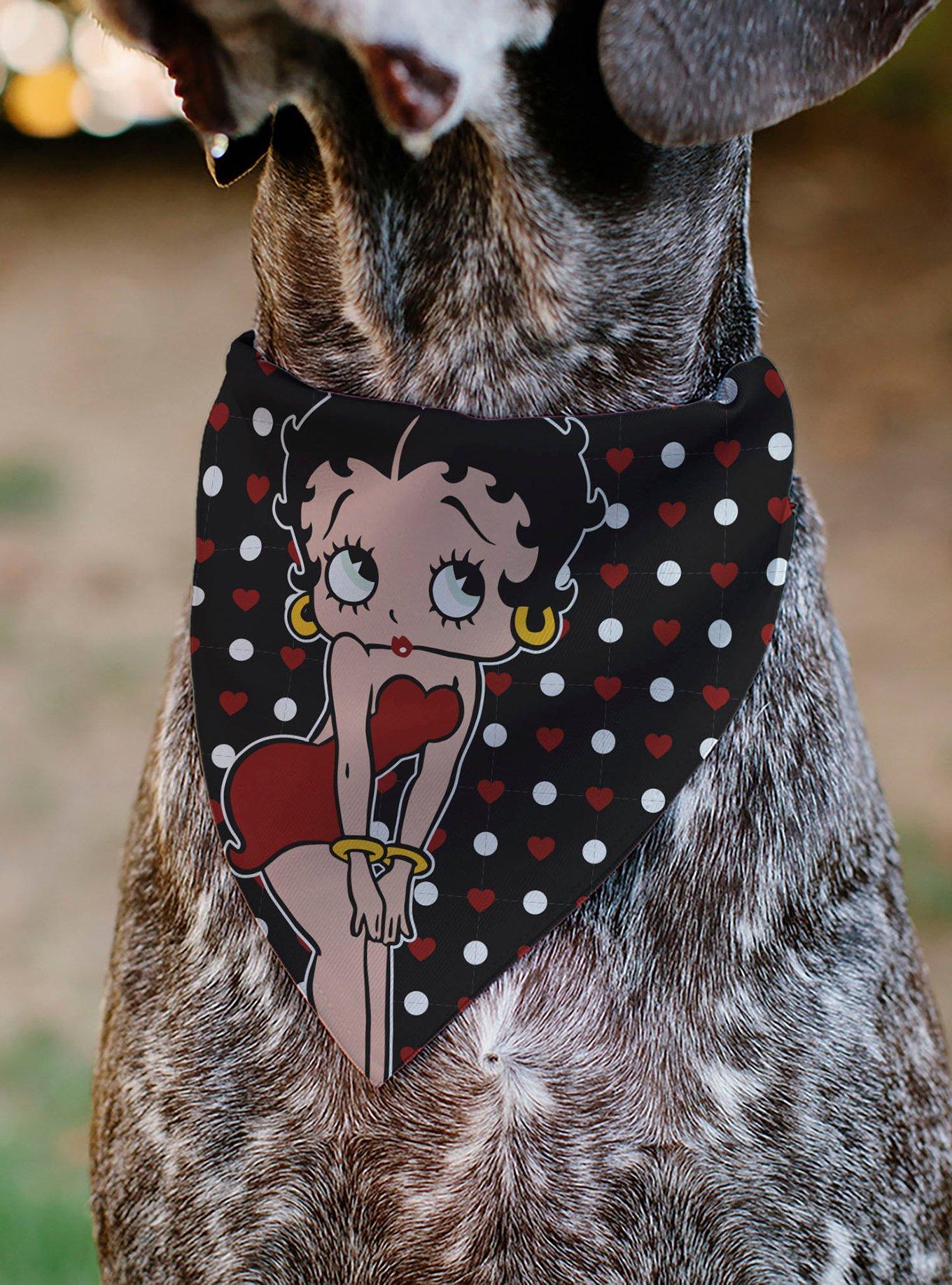 Betty Boop Hands On Knees Pose Heart Polka Dot Black Slip On Collar Pet Bandana - Bandana Only, , alternate
