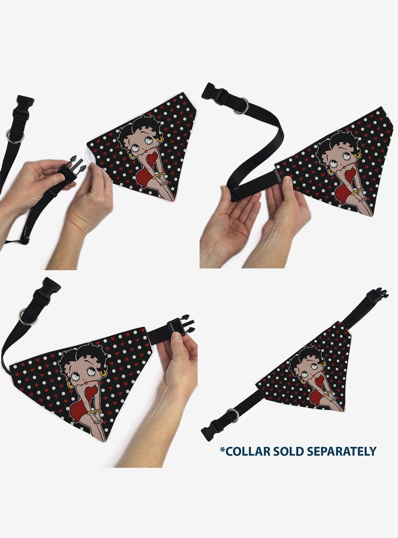 Betty Boop Hands On Knees Pose Heart Polka Dot Black Slip On Collar Pet Bandana - Bandana Only, , alternate