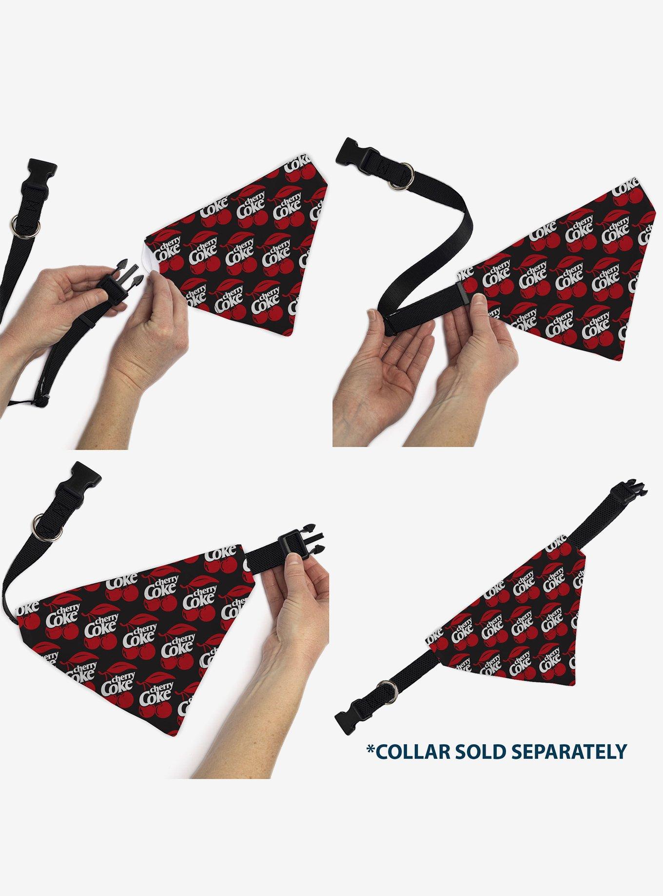 Coca-Cola Cherry Coke and Cherries Logo Collage Black Slip On Collar Pet Bandana - Bandana Only, , alternate