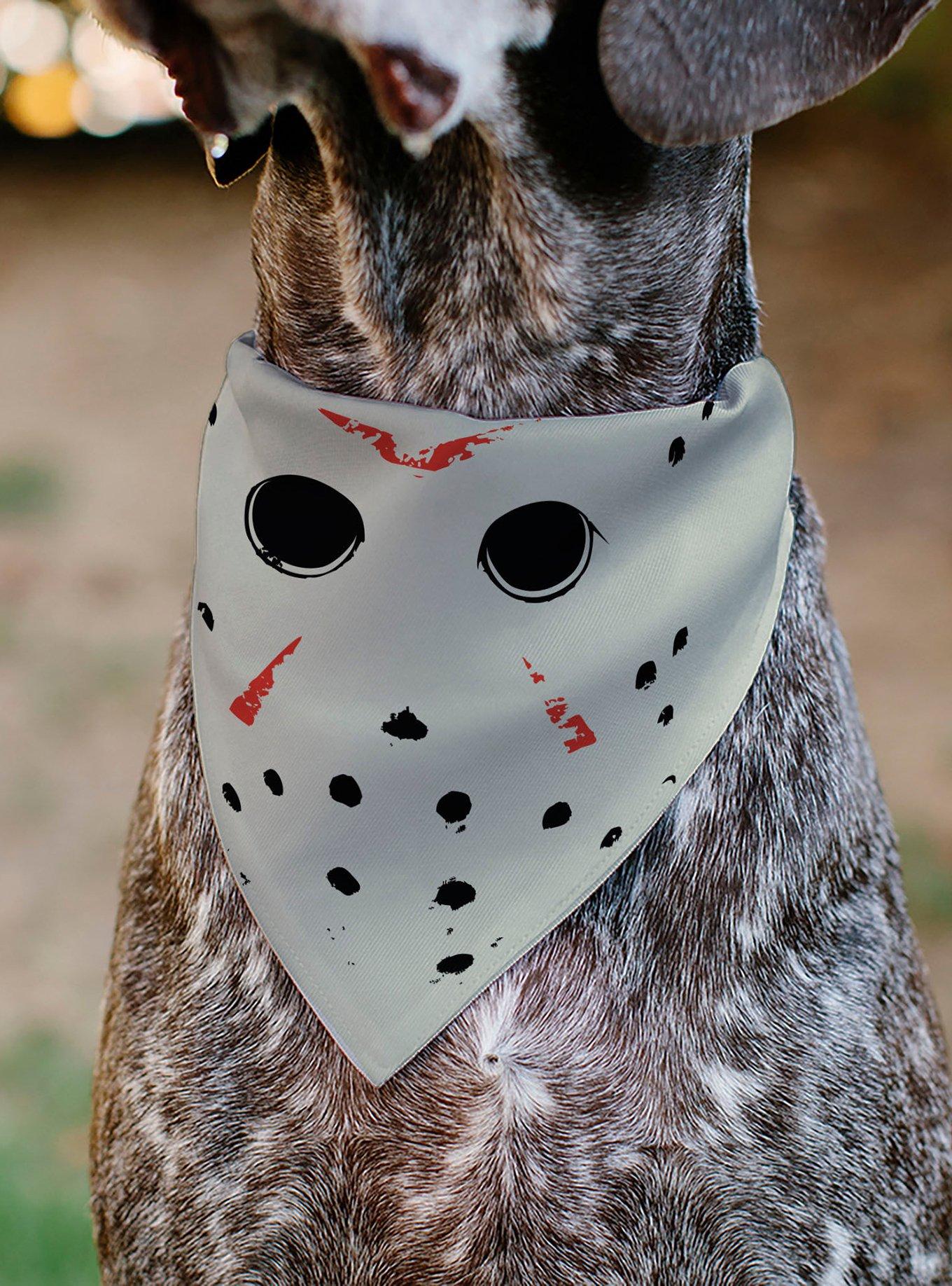 Friday The 13th Hockey Mask Close Up Black Slip On Collar Pet Bandana - Bandana Only, , alternate