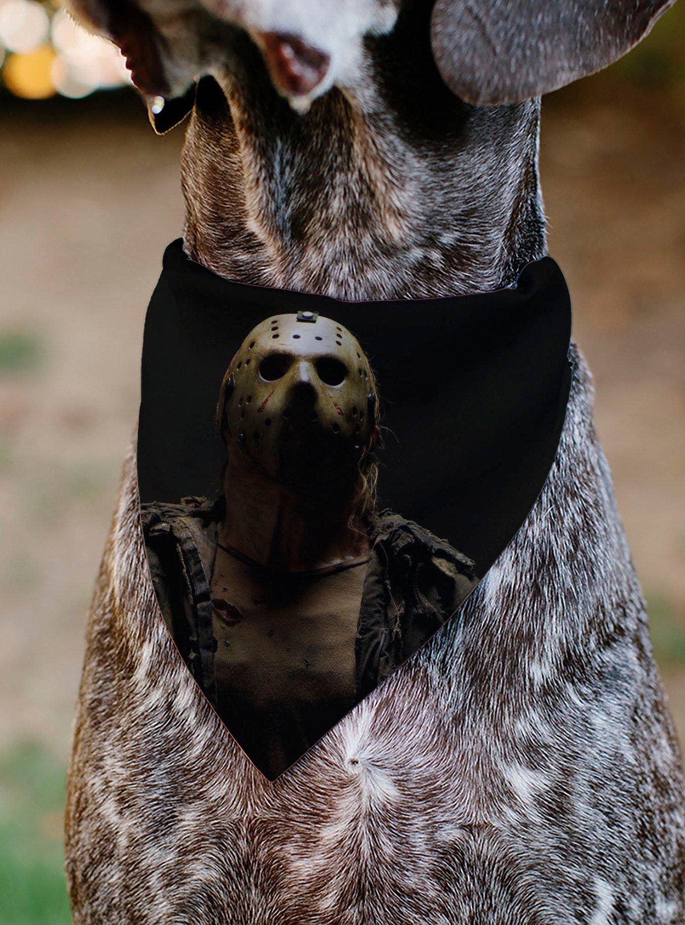 Friday The 13th Jason Pose and Title Black Slip On Collar Pet Bandana - Bandana Only, , alternate