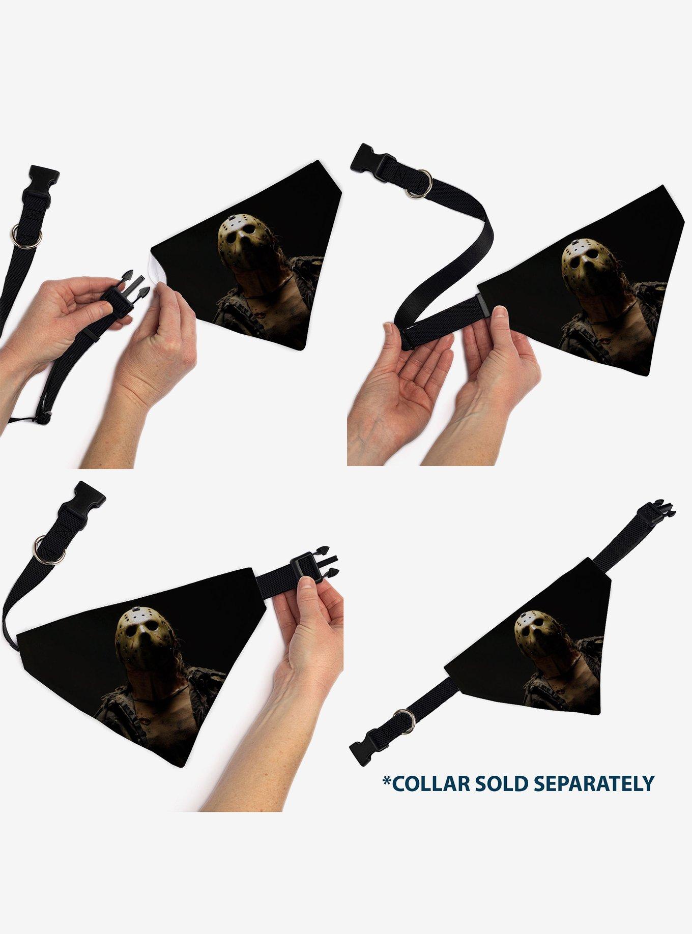 Friday The 13th Jason Pose and Title Black Slip On Collar Pet Bandana - Bandana Only, , alternate
