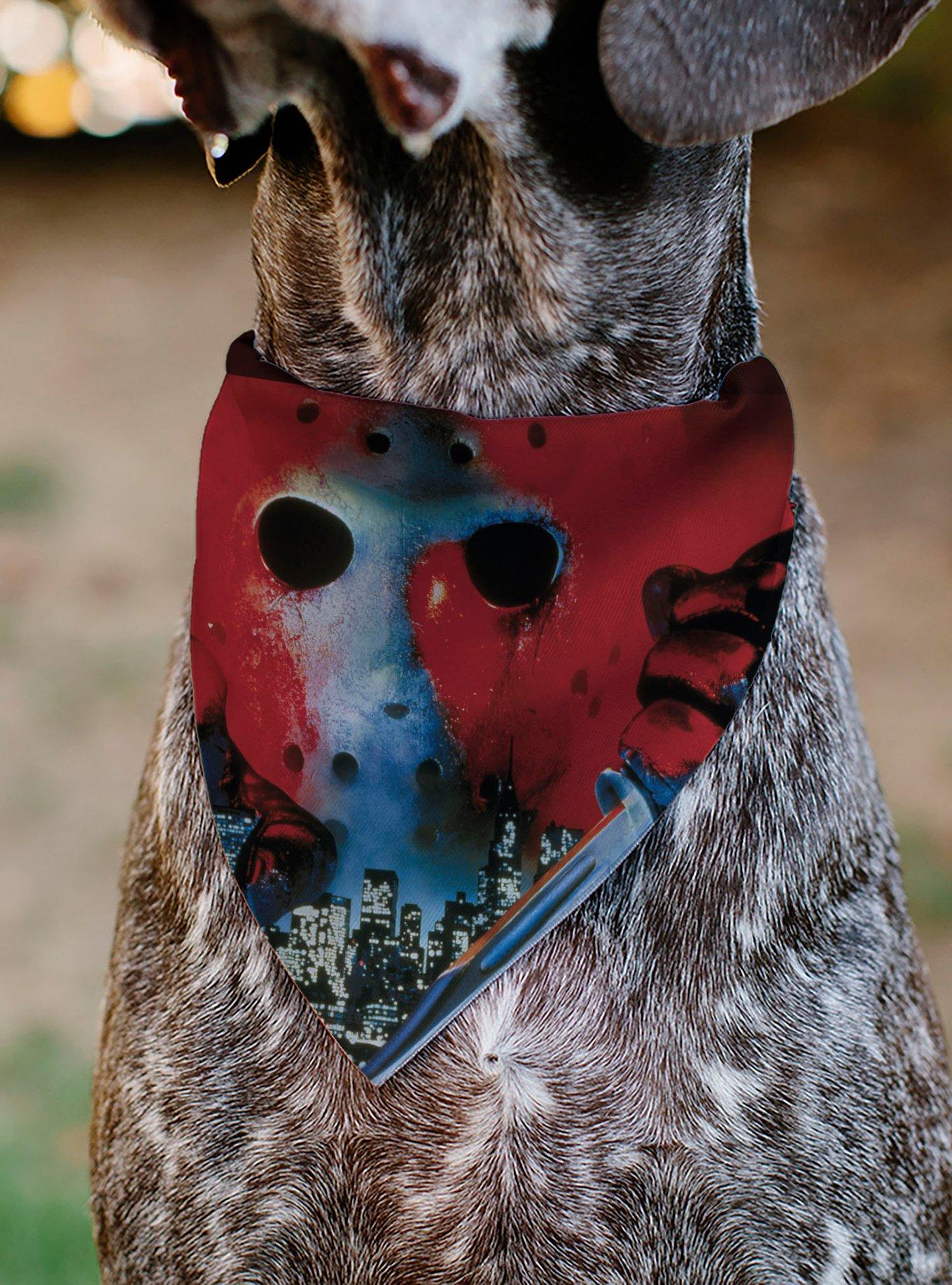 Friday The 13th Jason Hockey Mask Cityscape and Title Slip On Collar Pet Bandana - Bandana Only, , alternate