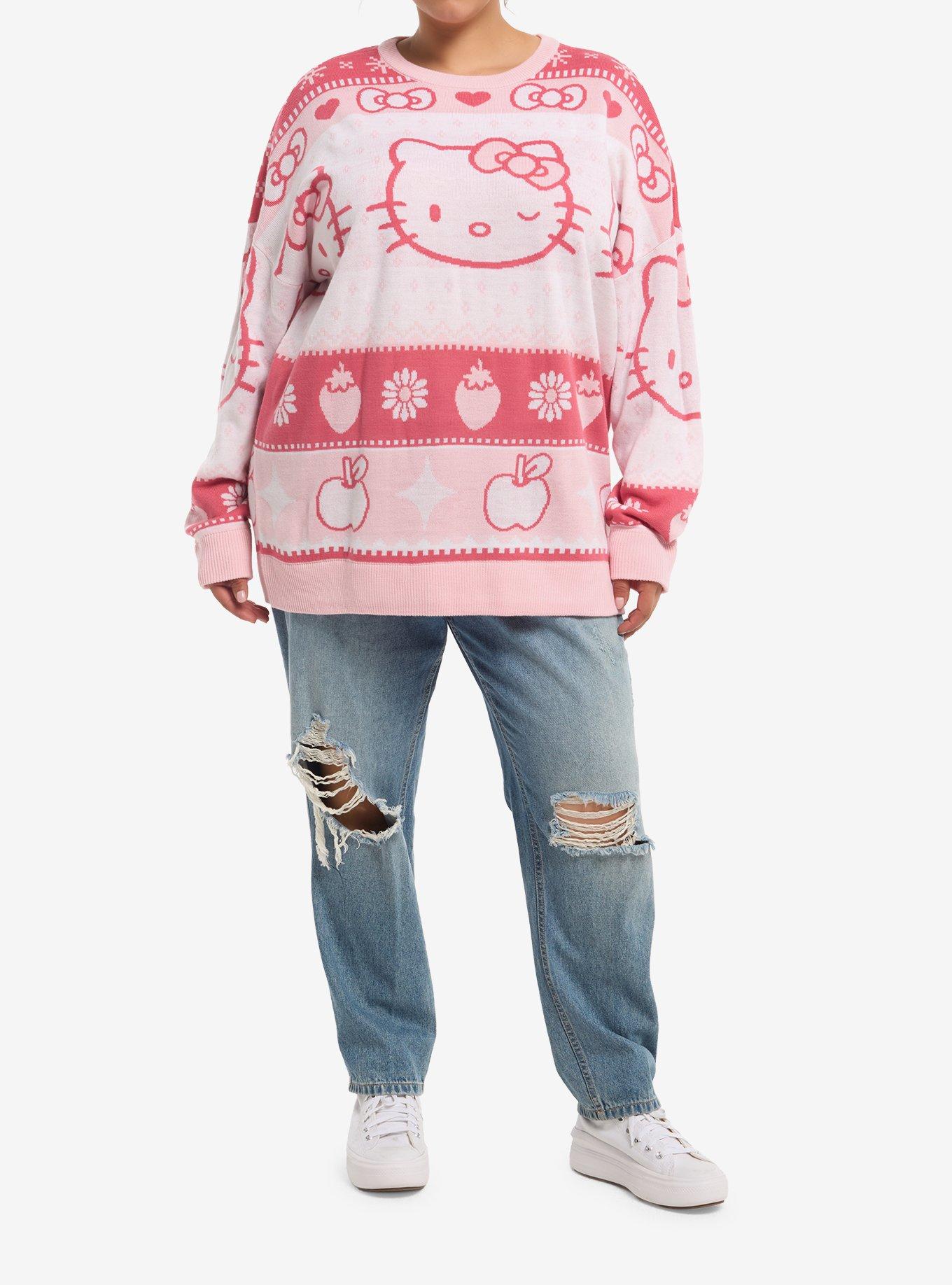 Hello Kitty Pink Fair Isle Girls Oversized Sweater Plus Size, MULTI, alternate - view 2